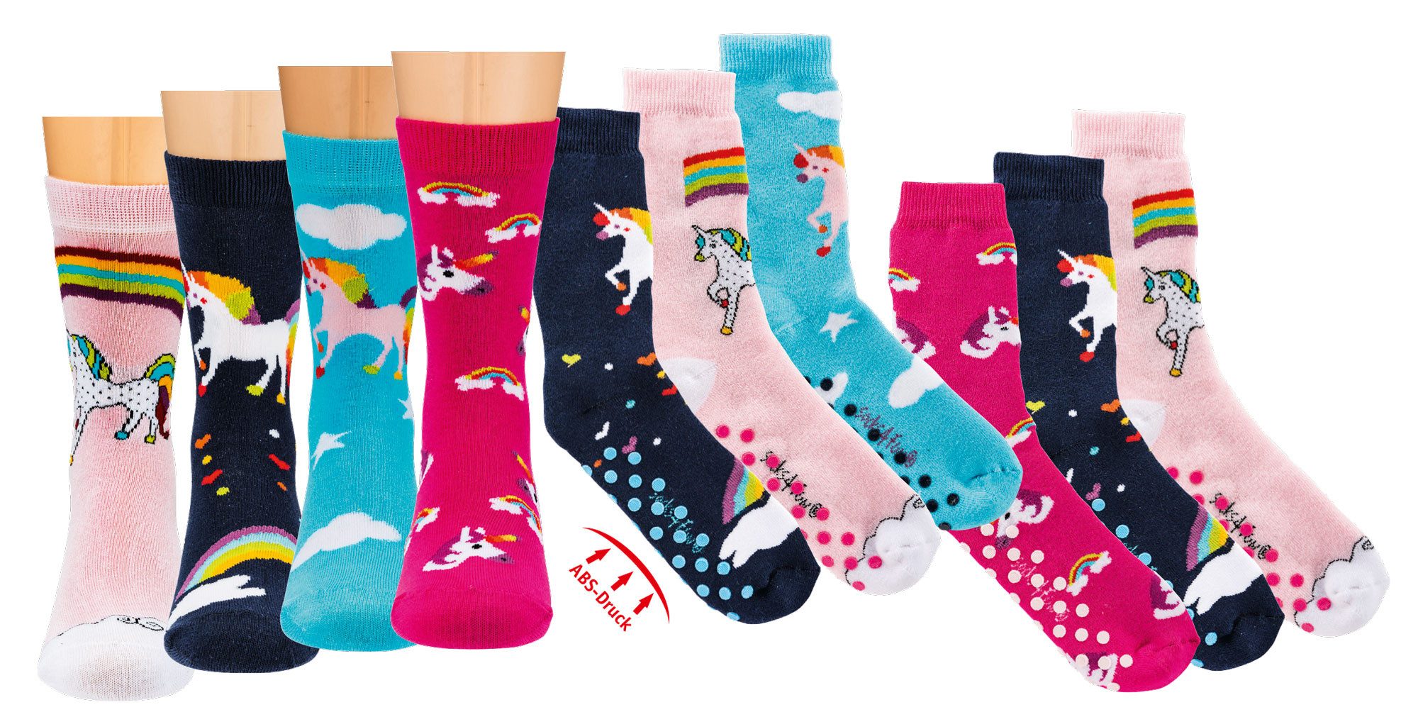 Wowerat ABS-Socken 3 Paar Kinder Stoppersocken Einhorn, Vollfrottee ABS Kindersöckchen – Bild 2 von 5