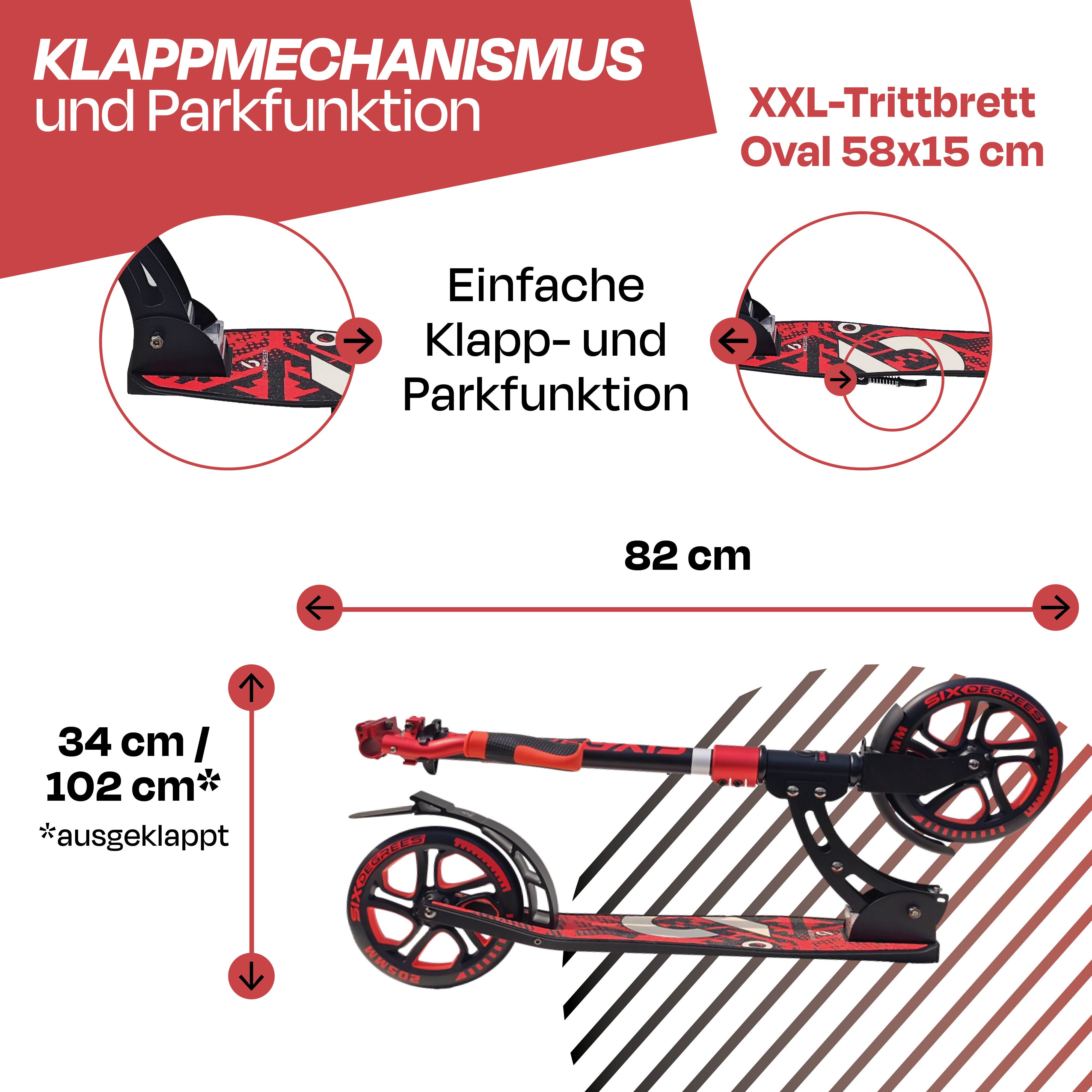 SIX DEGREES Cityroller aus Aluminium TESTSIEGER, Klappmechanismus, Ständer 205 mm PRIME, TESTSIEGER Stiftung Warentest