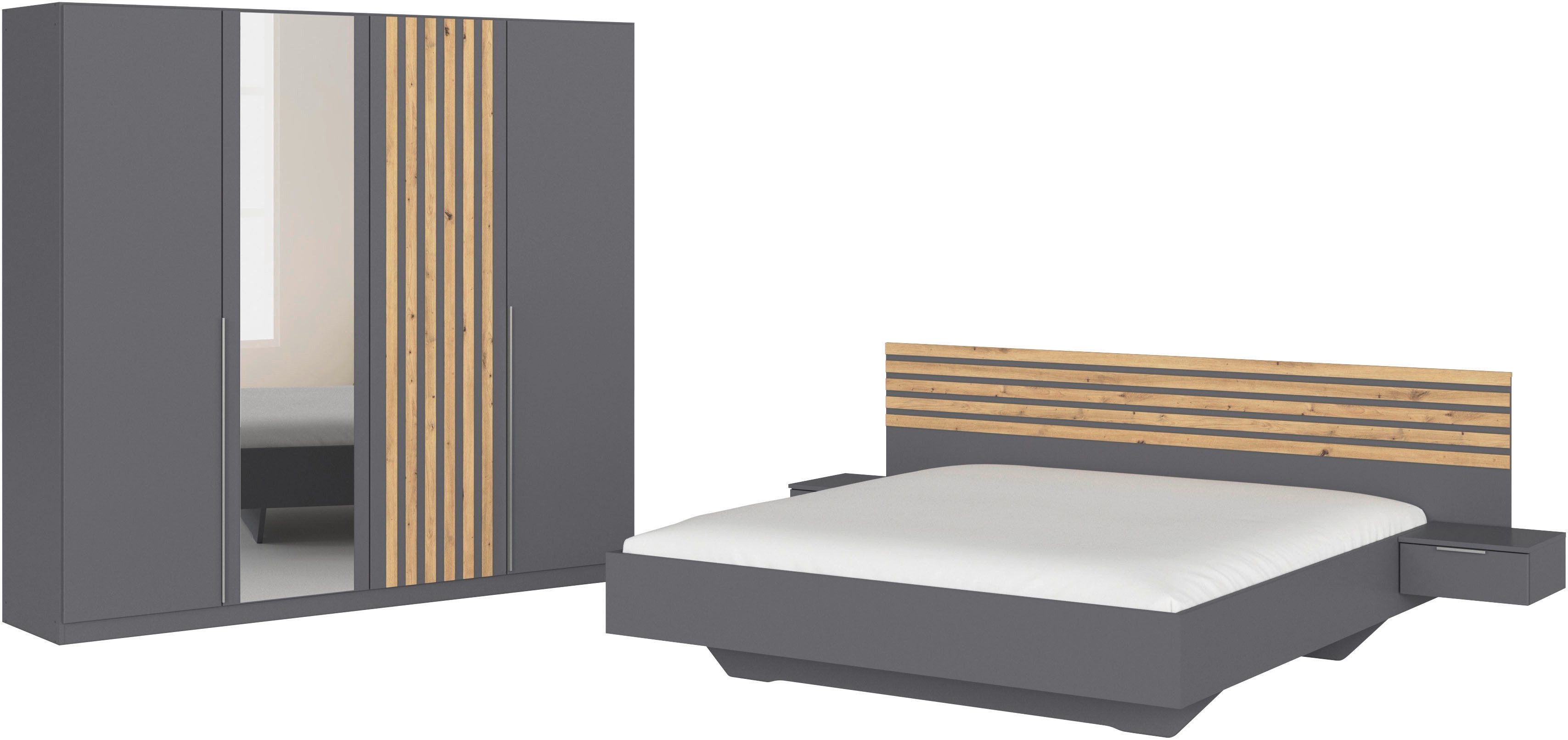 Schlafzimmer-Set Komplettzimmer Komplett Set Schrank 226 cm Bett 160/180 cm LAMELLA