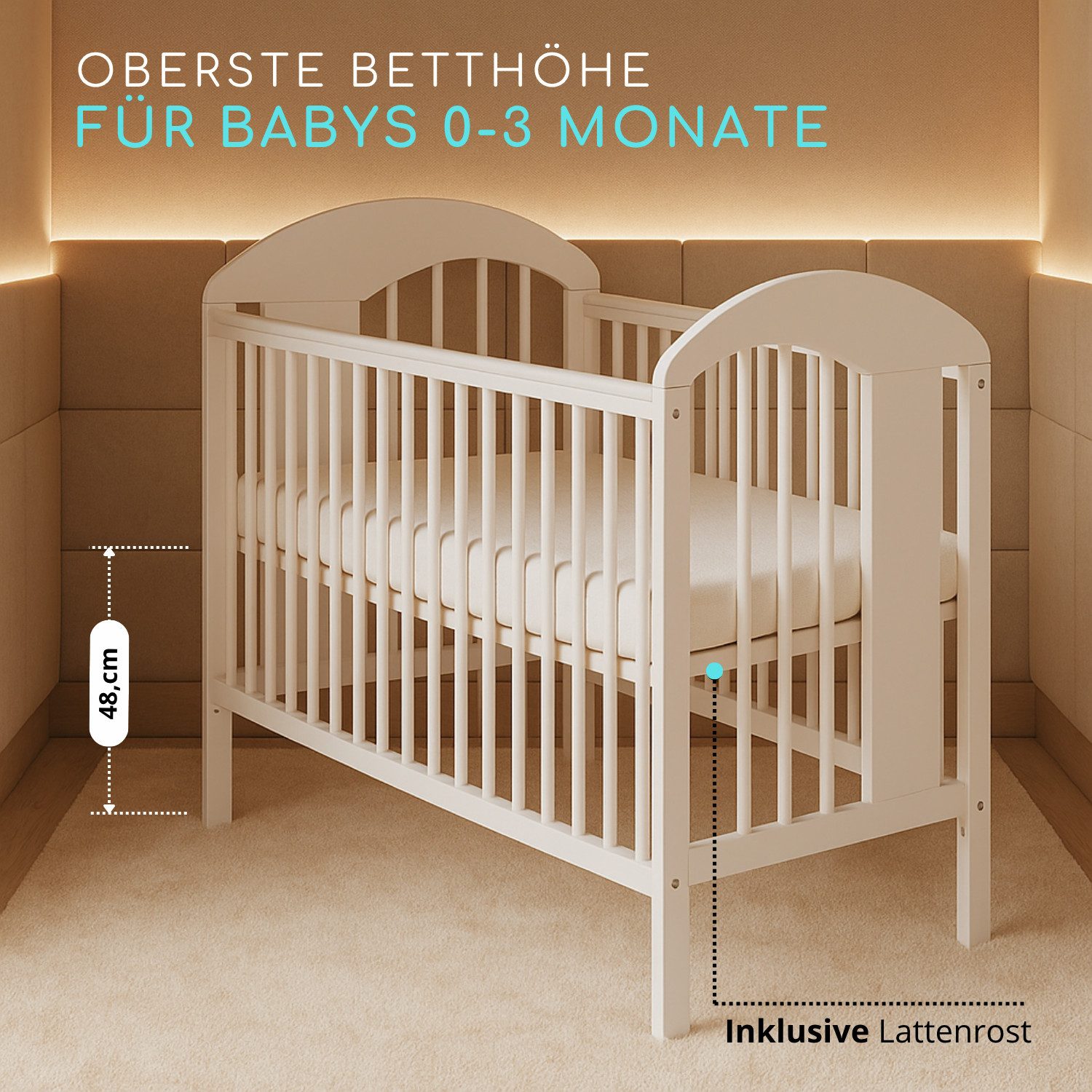 Alavya Home® Babybett Tonja, Gitterbett 60x120 cm, höhenverstellbar & mit entnehmbaren Stäben