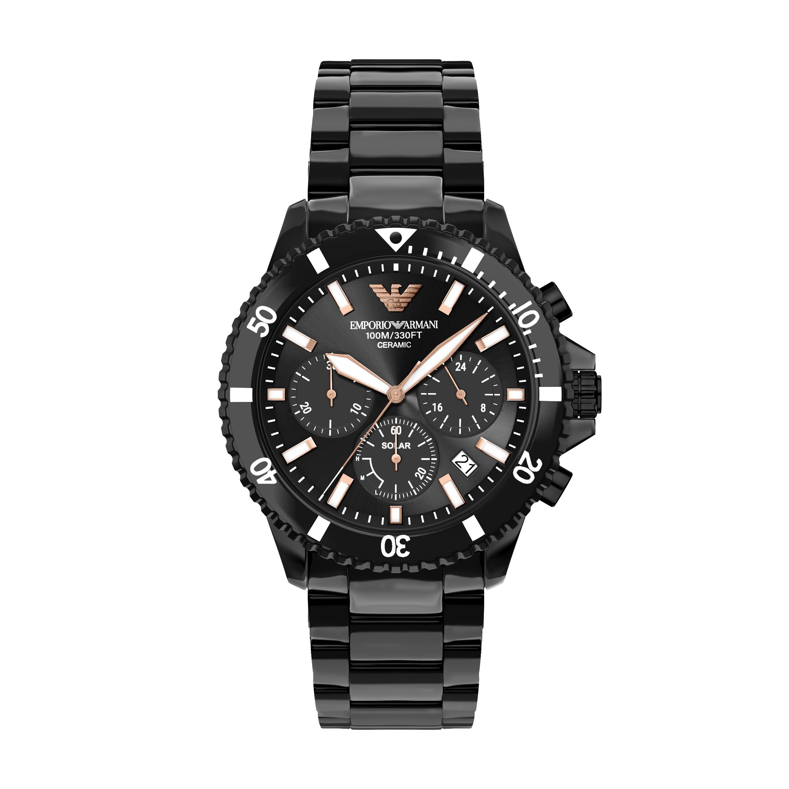 Emporio Armani Chronograph WORLD EXPLORER AR70022, Armbanduhr, Solar, Keramik, analog, Tag, Stoppfunktion