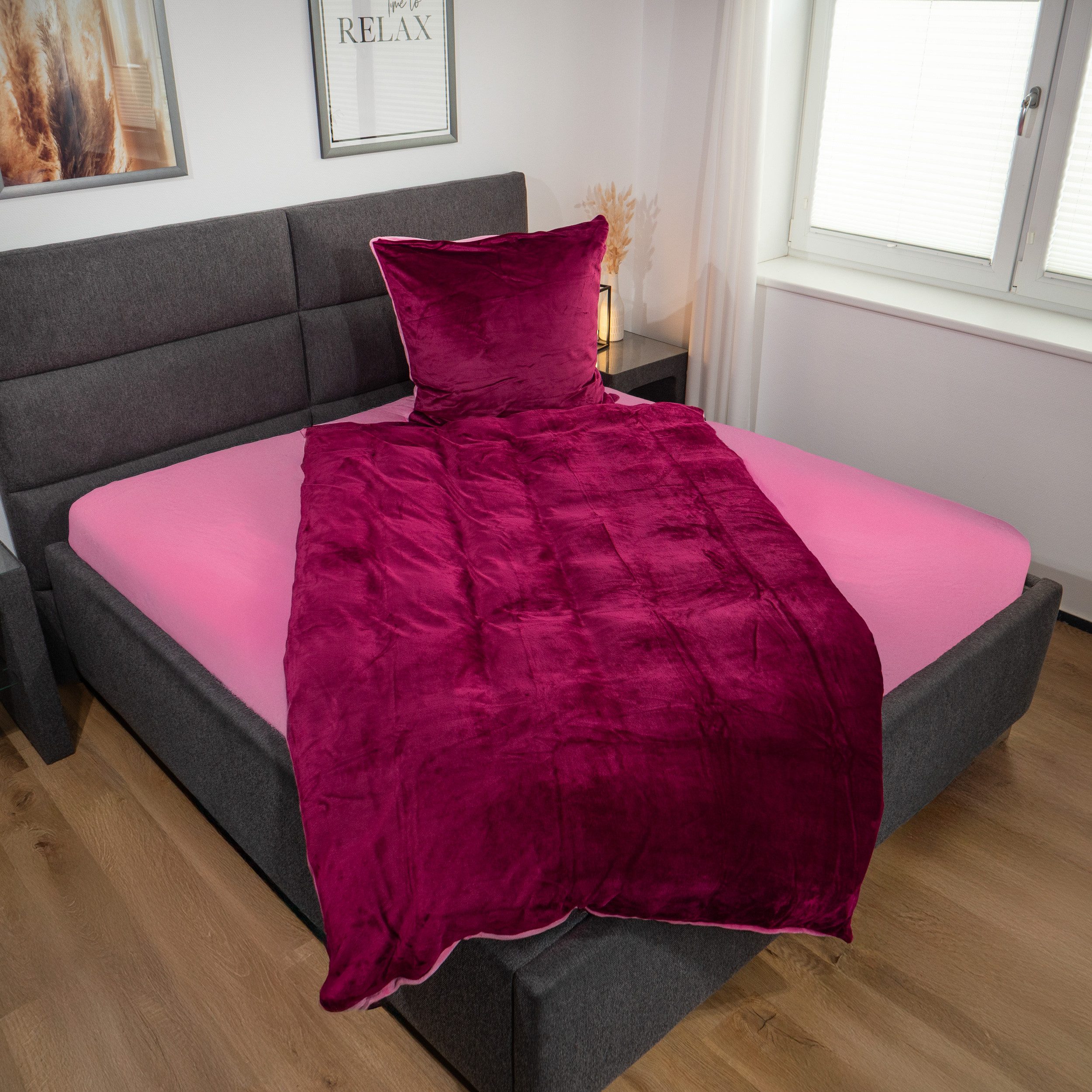 KiNZLER Bettwäsche Cashmere Touch, Microfaser, 2 teilig, Wendebettwäsche, beere-rosa