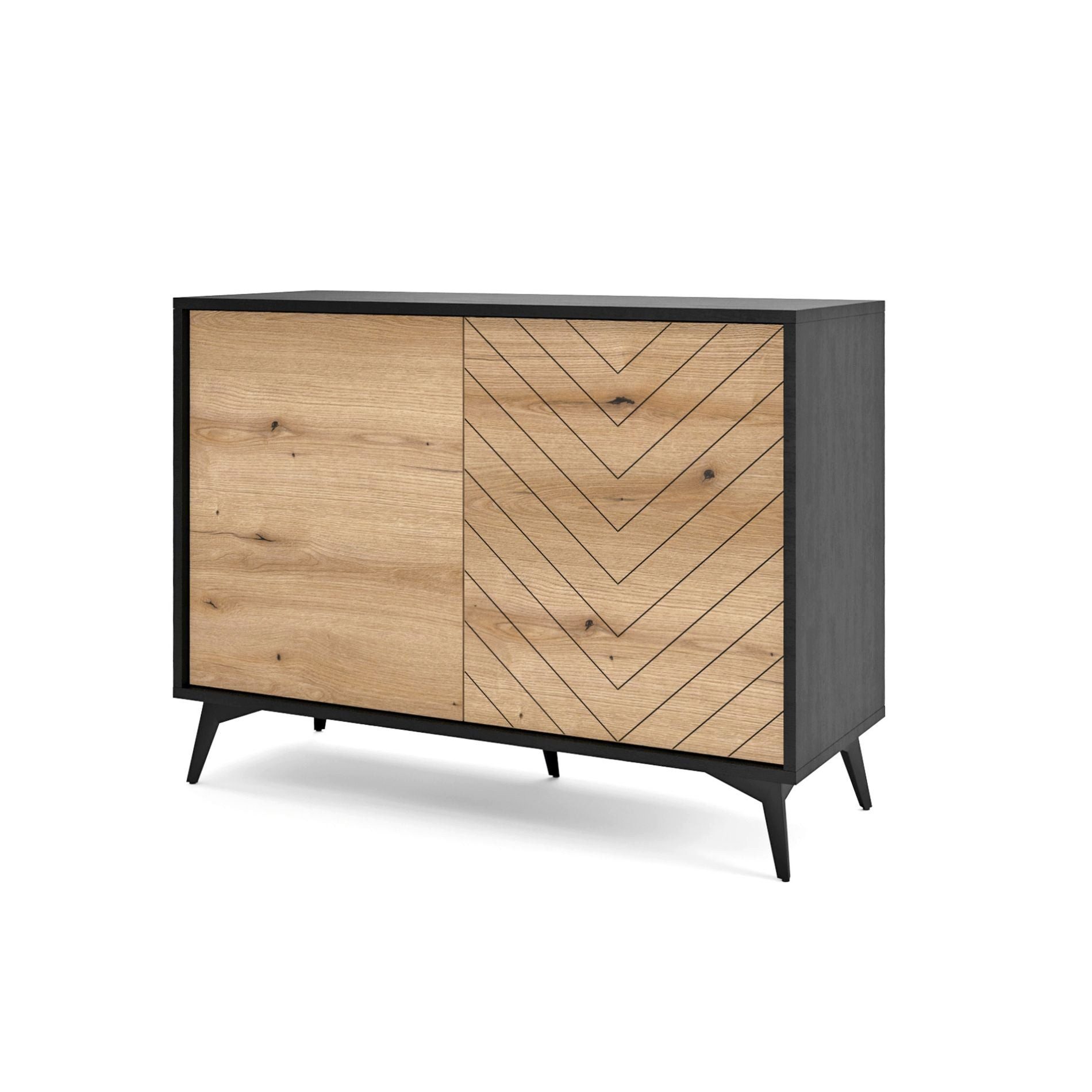 Selsey Sideboard BOULIA, Sideboard mit Dekor in Fischgrätoptik und schwarzen Metallbeinen