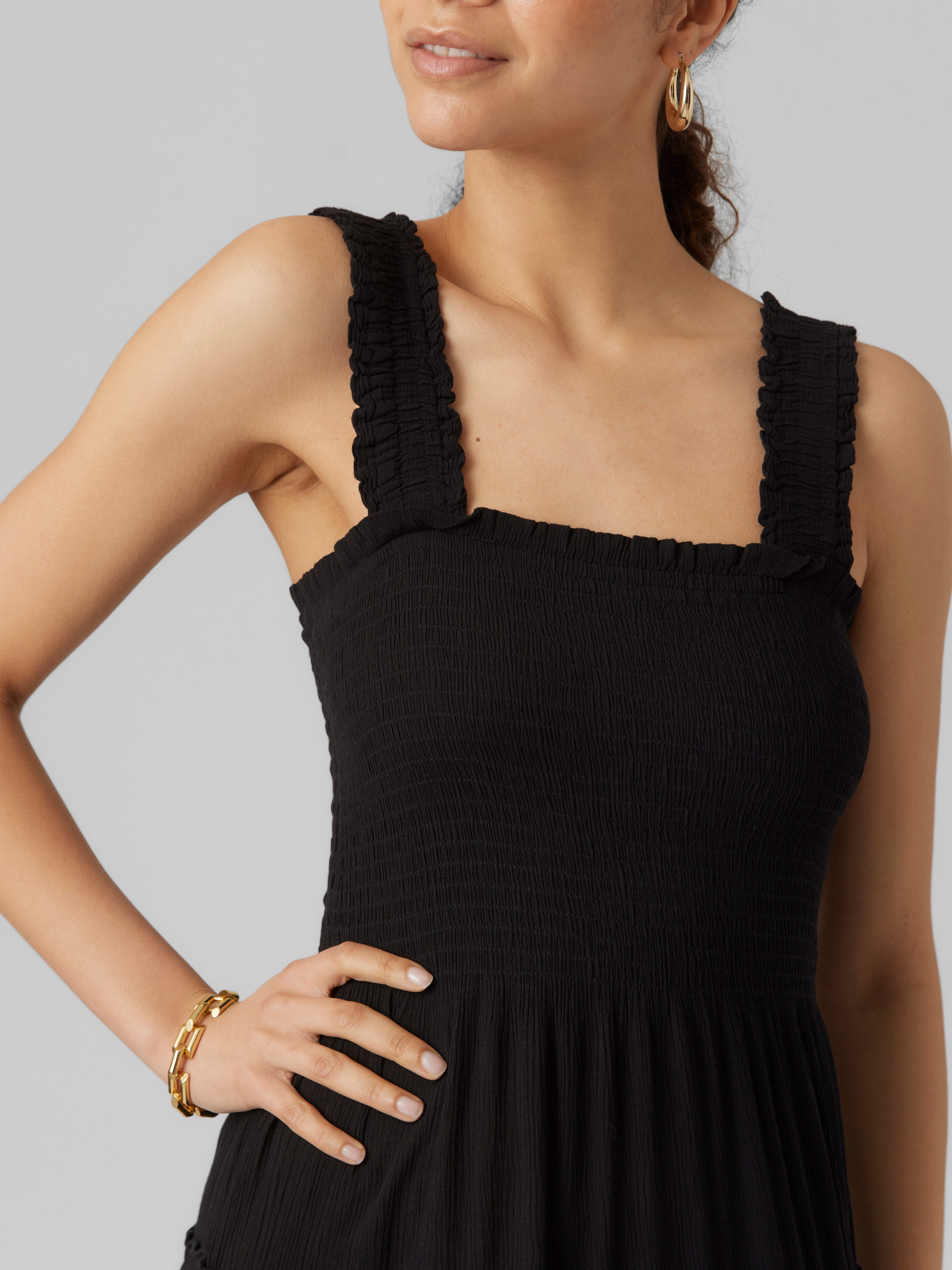 Vero Moda Sommerkleid VMMENNY SL SMOCK CALF DRESS WVN GA Viskose, regular fit, Oberteil gesmokt