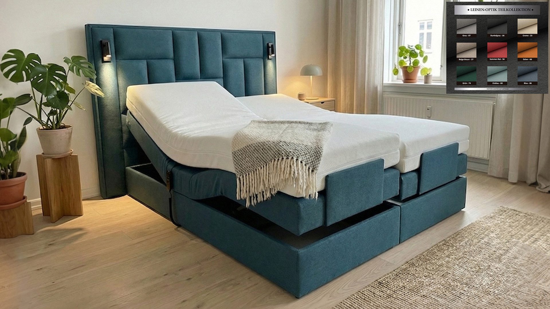 PAARA Boxspringbett elektrisch verstellbar mit LED Beleuchtung inkl. Matratze und Topper, mit einzigartigem Belüftungssystem