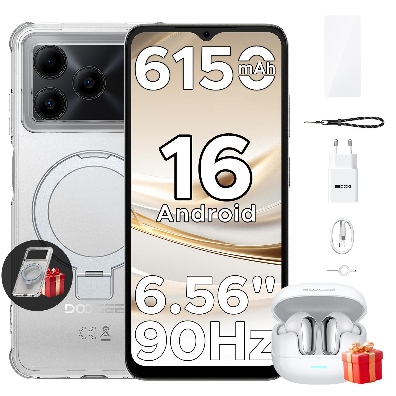 DOOGEE Note 56 Android 16 Handy, inkl.Kopfhörer,6150mAh, 6.56" 90Hz HD (6,56 Zoll, 64 GB Speicherplatz, 8 MP Kamera, 3GB+64GB Speicher, 4G Dual SIM, 8,45mm dünn, Face ID, GPS)