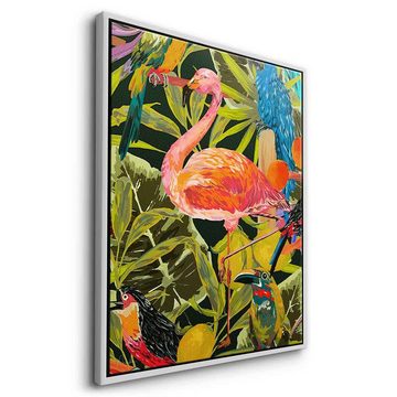 DOTCOMCANVAS® Leinwandbild Dschungelflamingo, Leinwandbild Dschungel Flamingo Tropisch exotisch Tiere Wandbild