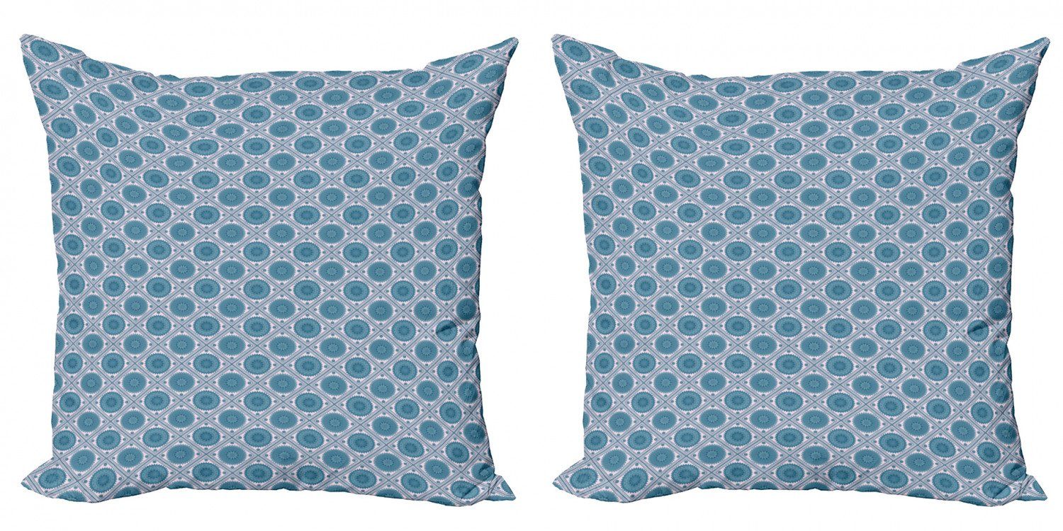 Kissenbezüge Modern Accent Doppelseitiger Digitaldruck, Abakuhaus (2 Stück), Blauer Mandala Rhombus Dots Floral