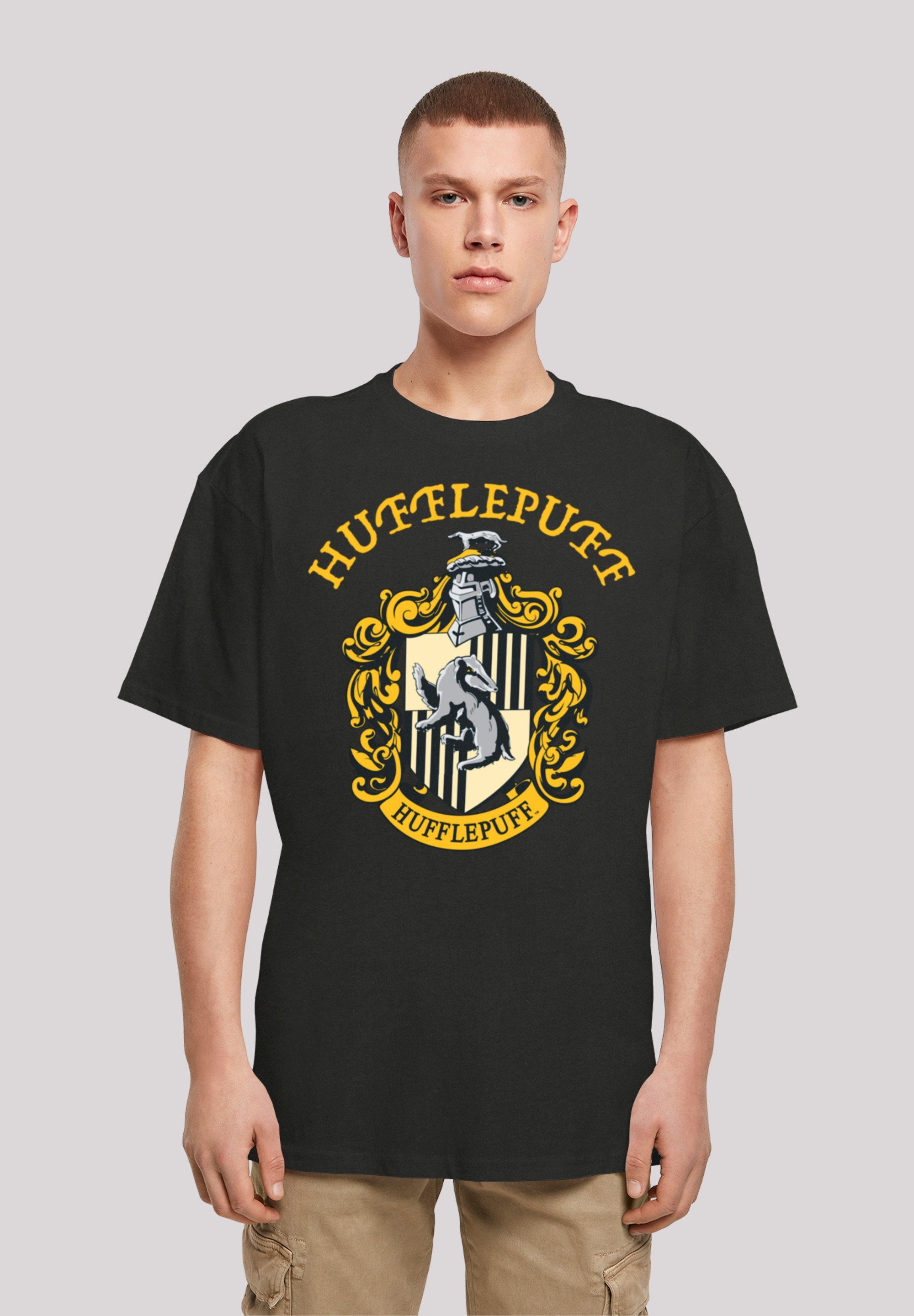 Tee Hufflepuff Potter Heavy Herren Harry Crest black with (1-tlg) Oversize F4NT4STIC Kurzarmshirt