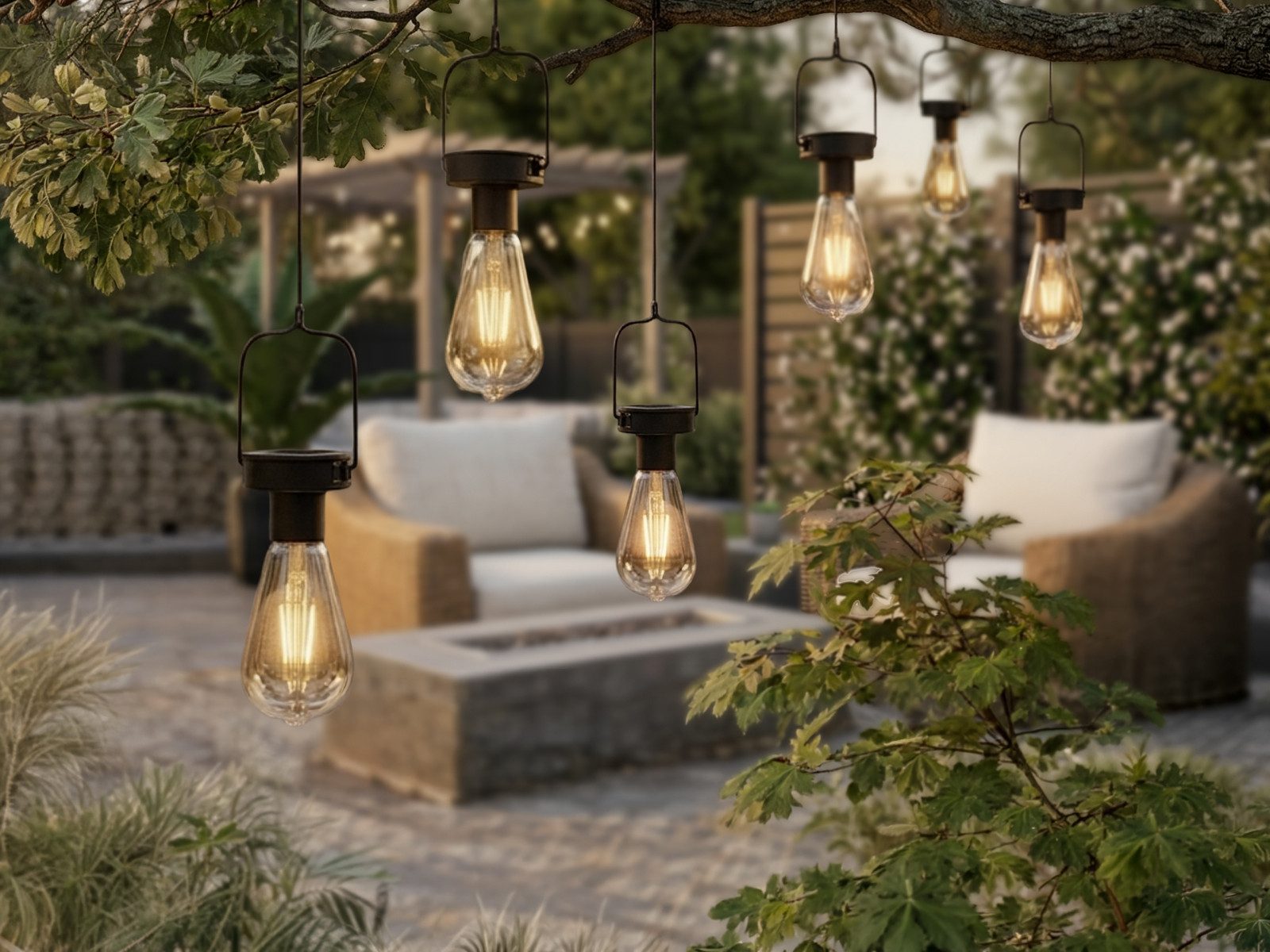 Reality Leuchten LED Solarleuchte, Dämmerungssensor, LED fest integriert, 6erSet Solar-lichter Hängeleuchte Outdoor hängend Garten & Balkon Ø7cm