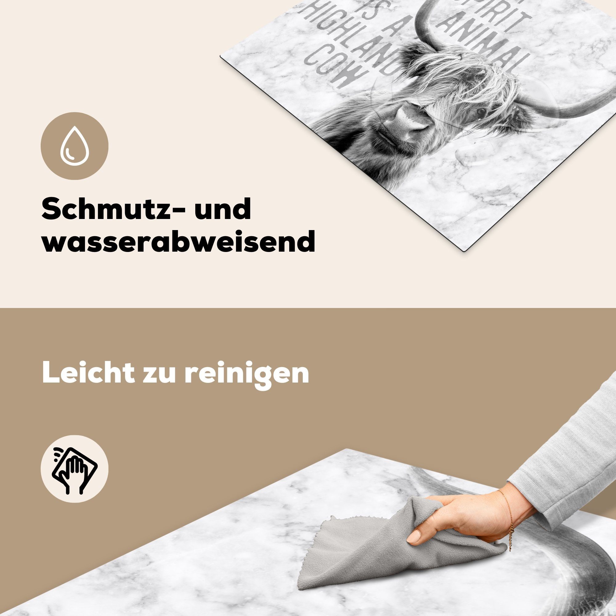 (1 cm, die MuchoWow Herdblende-/Abdeckplatte Marmor Highlander, Zitat - - tlg), für Schottischer 59x52 Ceranfeldabdeckung küche, Induktionsmatte Vinyl,