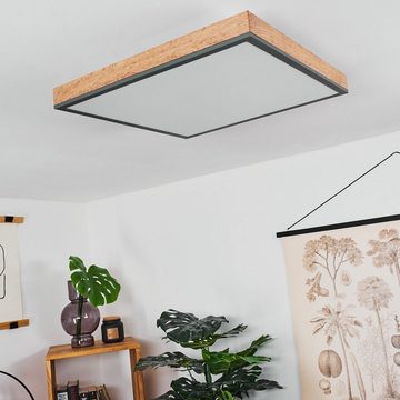 hofstein Deckenleuchte »Vacil« modernes Deckenpanel aus Metall, MDF, Schwarz/Weiß/Holzoptik, 3000 Kelvin, 24 Watt, 2100 Lumen, eckige Deckenlampe in flachem Design