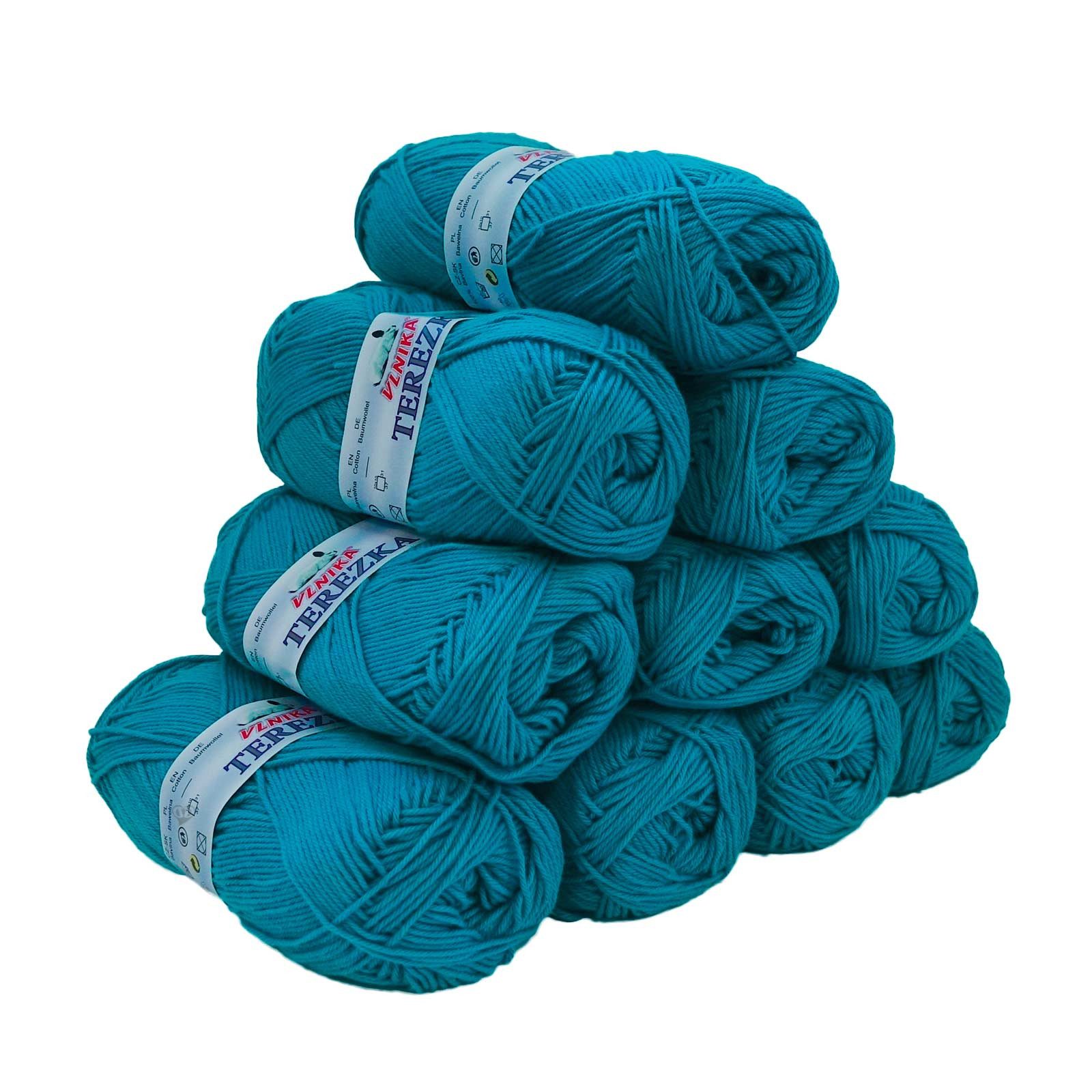VLNIKA 10 x 50g Strickgarn TEREZKA 100% Baumwolle Baumwollgarn Häkelgarn Häkelwolle, 155 m (Sparpaket 10 x 50g), ozeanblau
