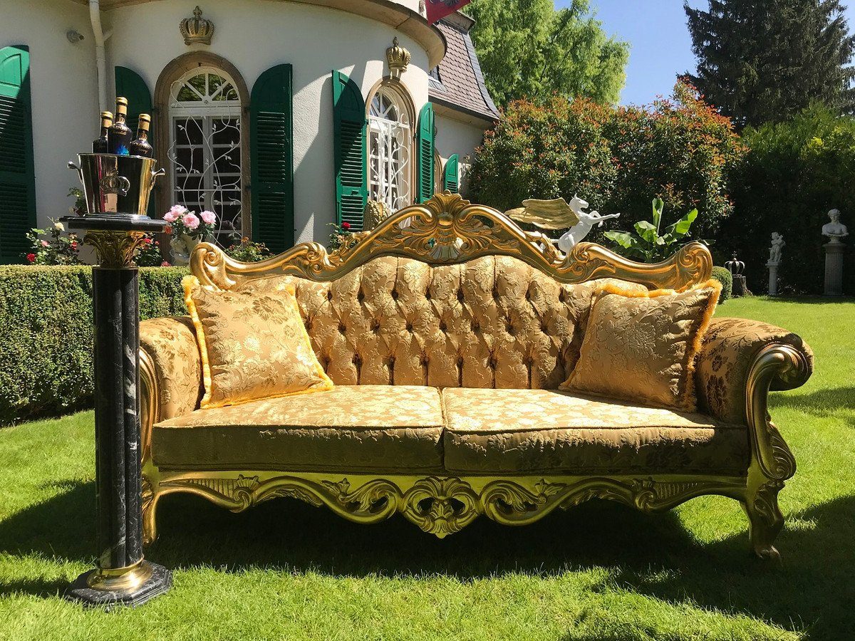 Casa Padrino 3-Sitzer Pompöös by Harald designed Barock Gold Sofa Bouquet Muster Luxus - Gold 3er Pompööses Sofa by Glööckler / Barock