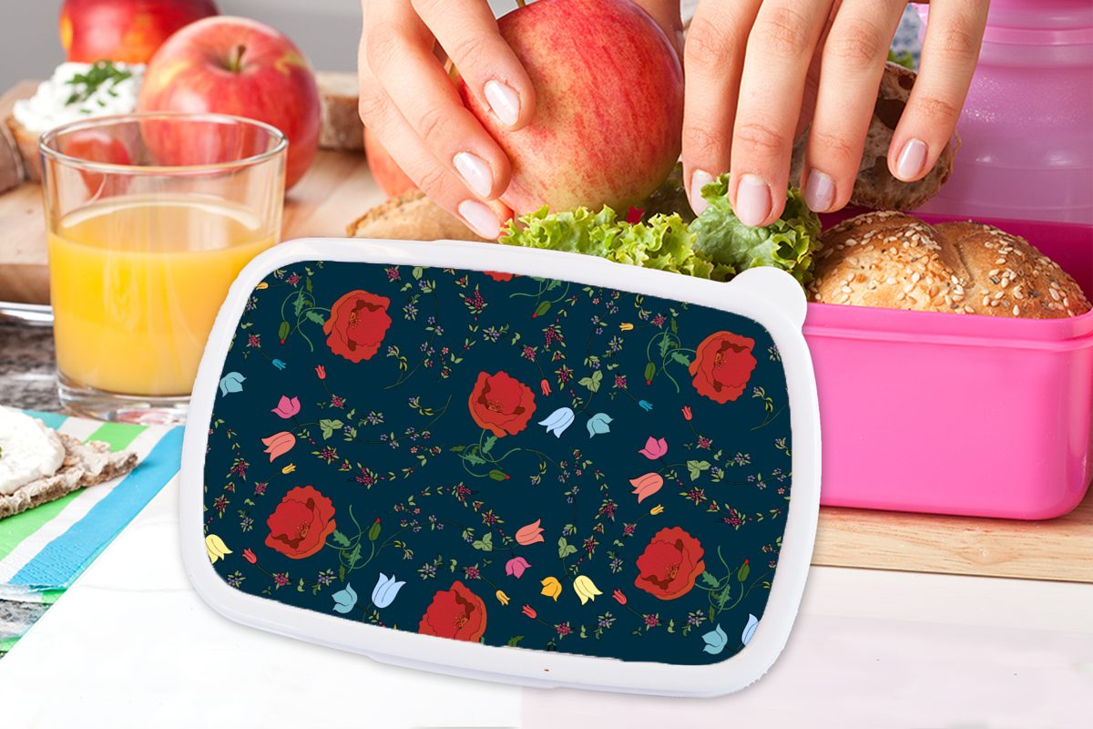 rosa Design, Kunststoff Brotbox Kunststoff, Brotdose für Erwachsene, (2-tlg), - Lunchbox Kinder, Snackbox, Regenbogen Mädchen, - Blumen MuchoWow
