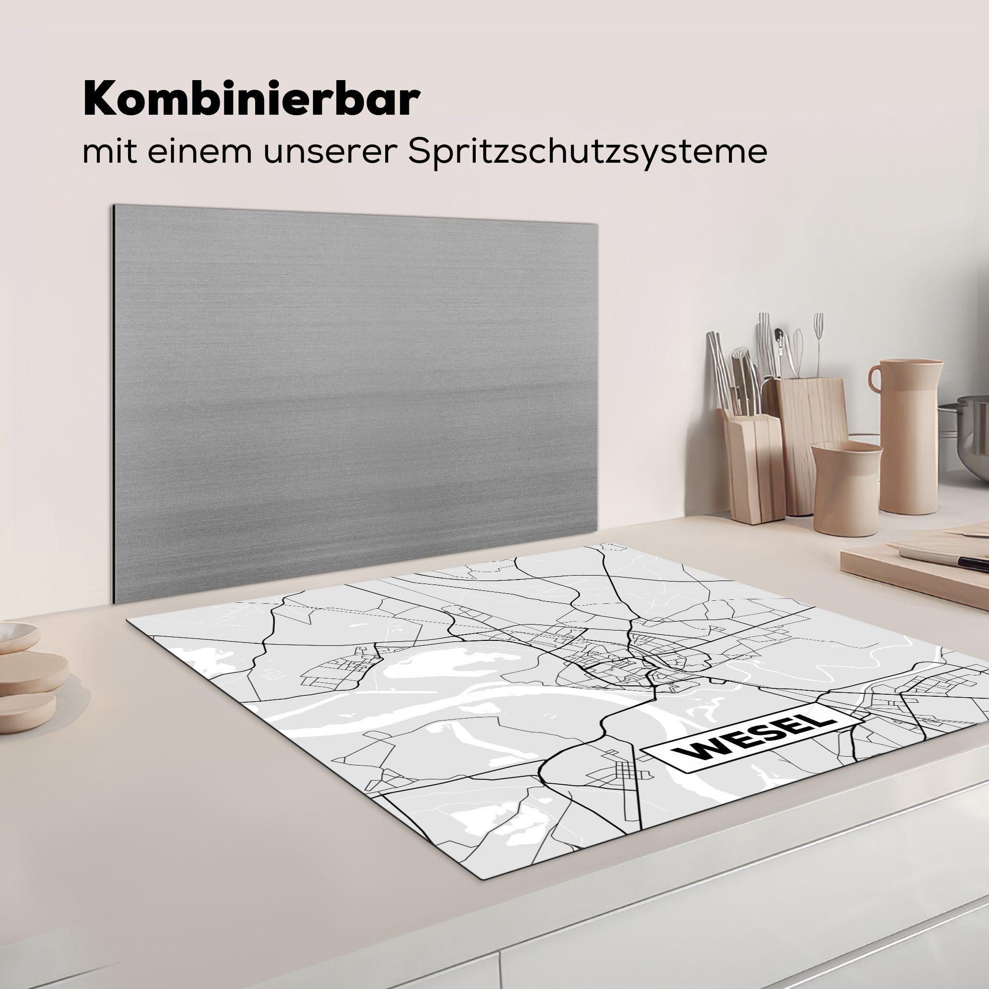 cm, küche Stadtplan (1 Ceranfeldabdeckung, - Vinyl, Herdblende-/Abdeckplatte MuchoWow Wegbeschreibung, - Deutschland - - Wesel tlg), Arbeitsplatte 78x78 für Karte