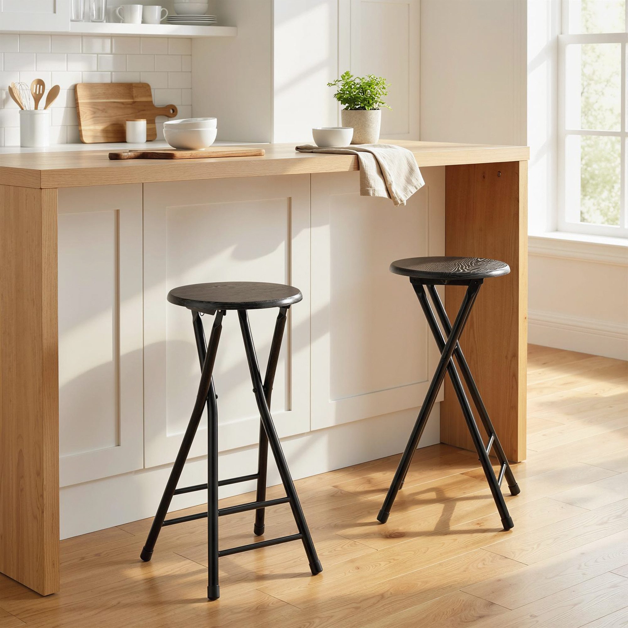 HOMCOM Barhocker mit Stahlgestell doppelter Fußstütze (Küchenstühle, 2 St., Klappbar Barstuhl), für Küche, Wohnzimmer, Esszimmer Schwarz