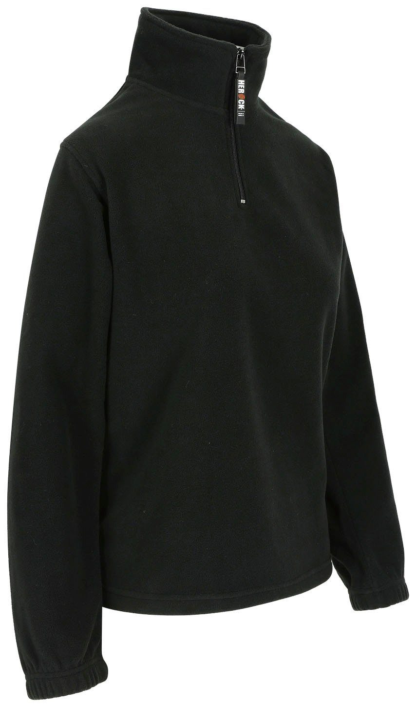 Stehkragenpullover schwarz und Herock Reißverschluss Damenfleecepullover Fleece-Sweater Bündchen elastichem Aurora-Demen kurzem mit