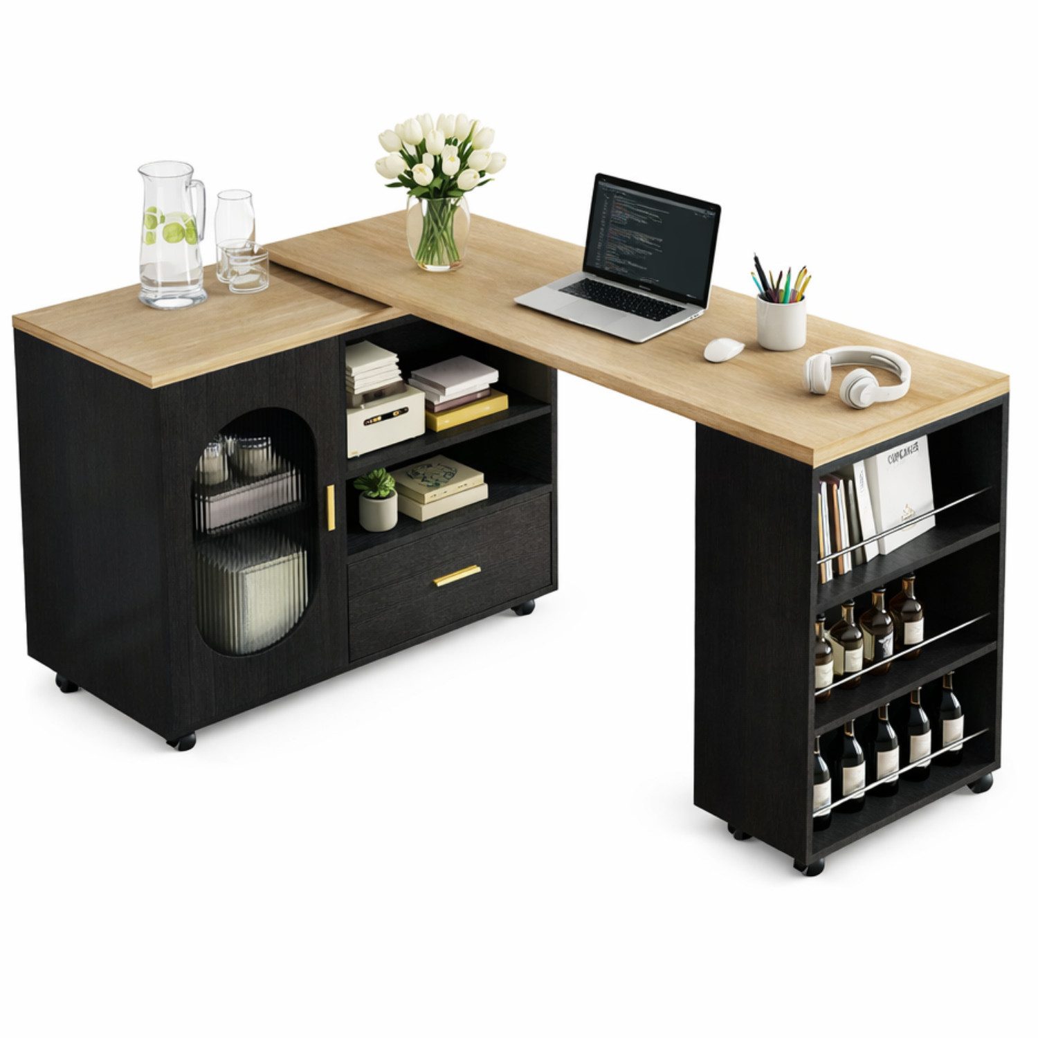 mukuhi Kücheninsel 360° drehbar erweiterbar rollbar Stauraum