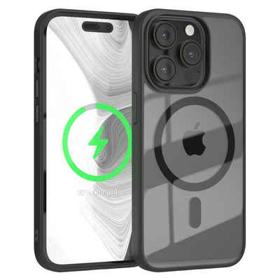 EAZY CASE Handyhülle Transparente Hülle mit MagSafe für iPhone 14 Pro 6,1 Zoll, Qi Charging kompatibel, Silicon Case, Slimcover Displayschutz, Schwarz
