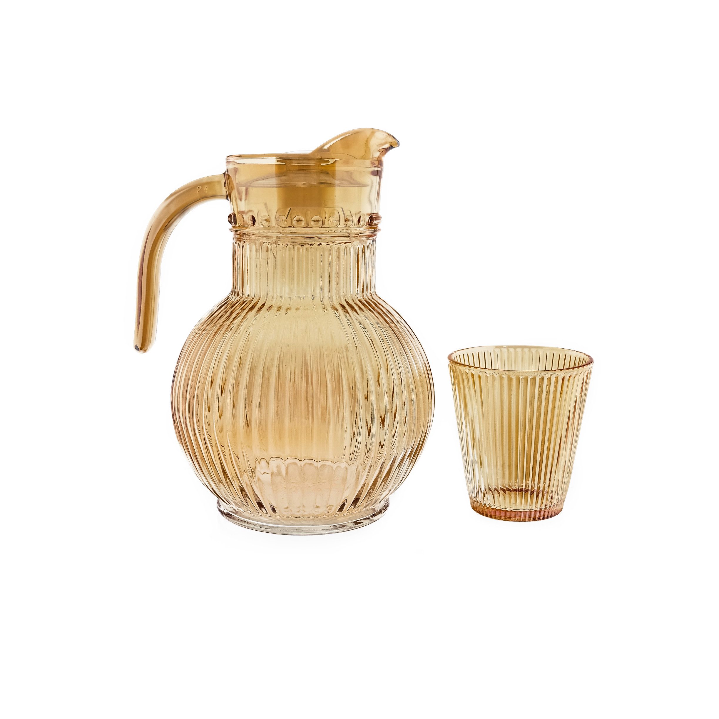 Almina Karaffe Ripple Set aus Glas – 1,8 Liter Karaffe mit 6 Gläsern