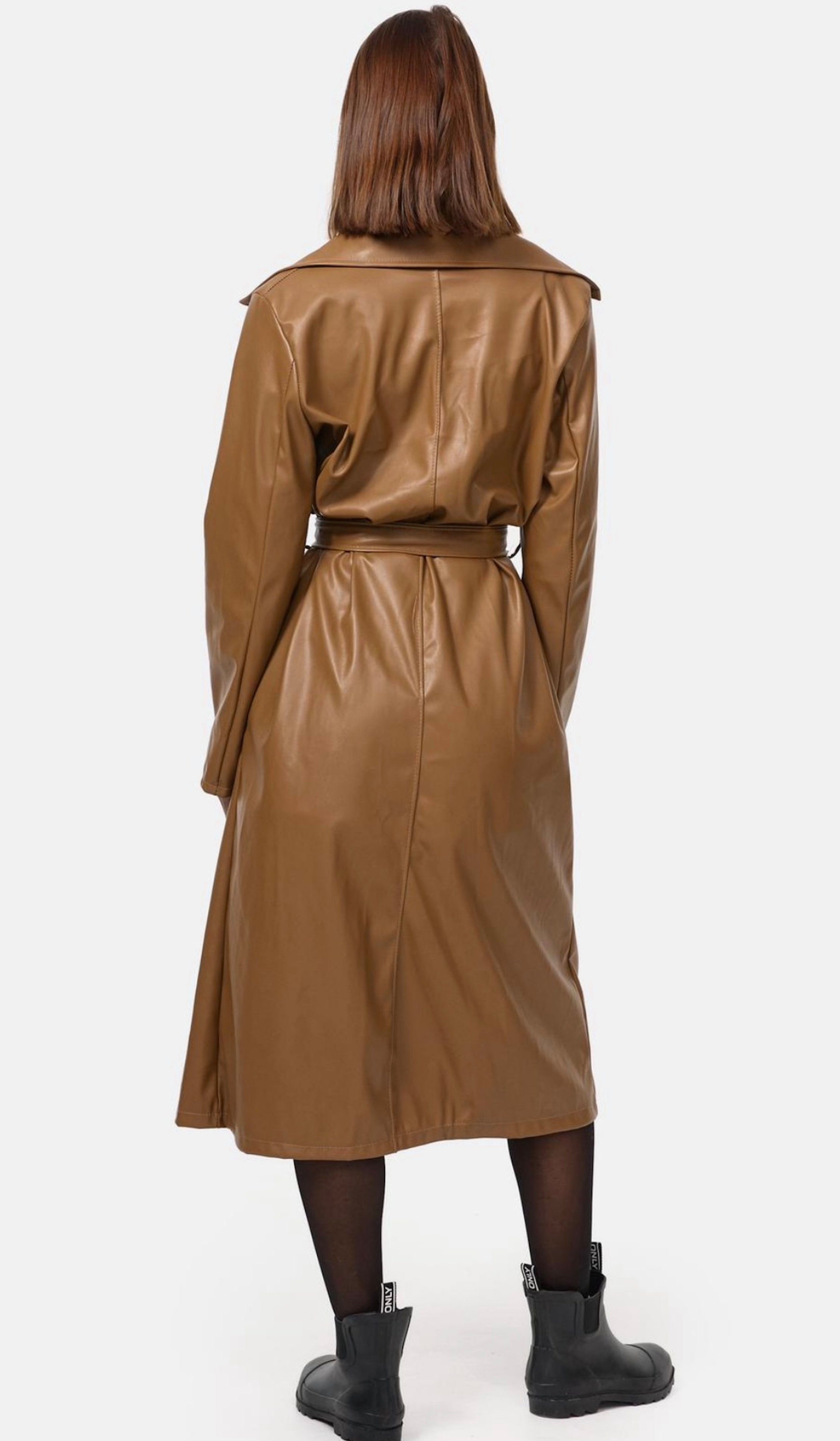 Worldclassca Trenchcoat Worldclassca TRENCHCOAT Kunstleder Gürtel Reverskragen Lang Mantel Neue Kollektion - Stilvolle und gemütliche Mode für Damen