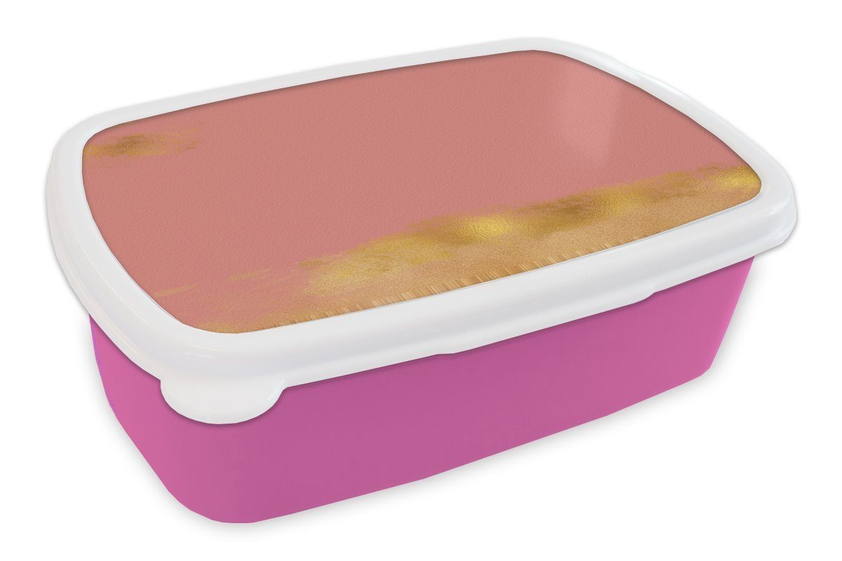 MuchoWow Lunchbox Muster - - für Gold, Kunststoff (2-tlg), Rosa Snackbox, Kinder, Brotbox Kunststoff, Brotdose Erwachsene, Mädchen