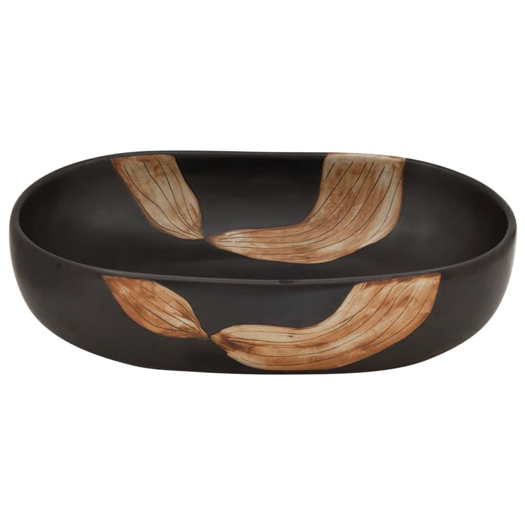 vidaXL Waschbecken 59 x 40 x 14 cm Waschbecken Badezimmer Aufsatzwaschbecken Schwarz Oval