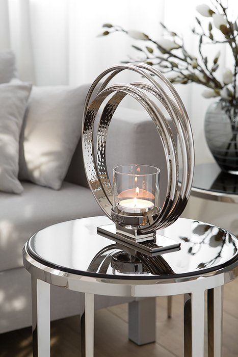 Fink Kerzenhalter COLETTE, aus Aluminium und Glas, Maxiteelichthalter, Höhe  ca. 29 cm, Gehämmerte, glänzende Oberfläche