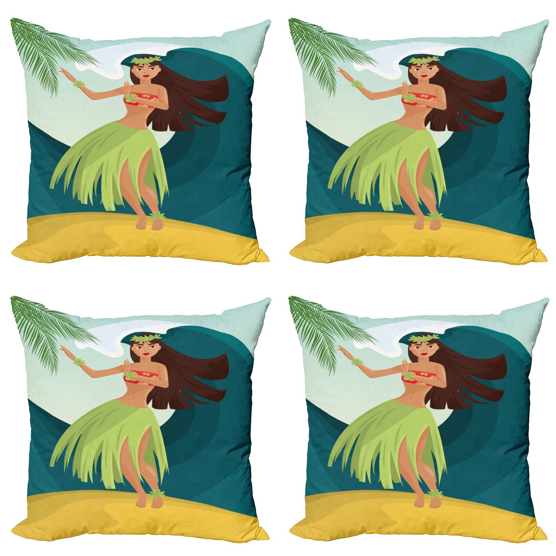 Modern Stück), Hula Aloha Mädchen Palmen (4 Doppelseitiger Sommer Digitaldruck, Accent Kissenbezüge Abakuhaus