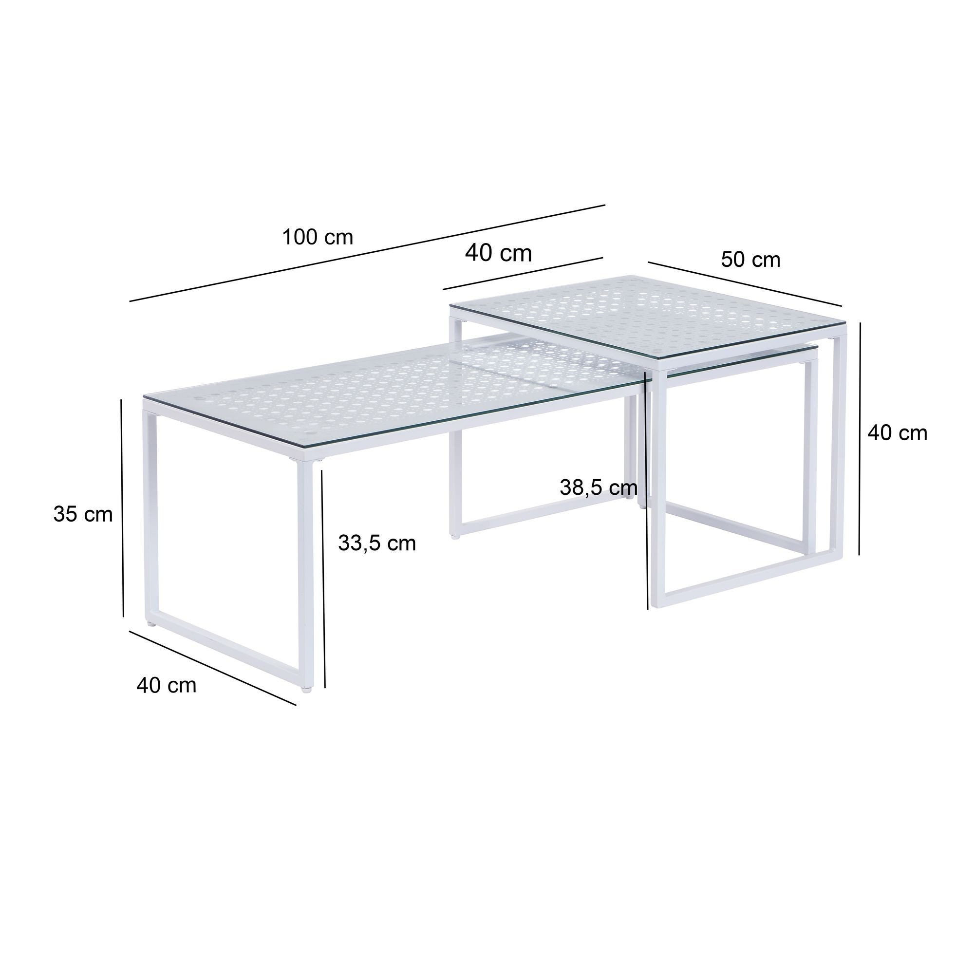 FINEBUY Satztisch FB72749 2er Set Glasplatte Metallgestell Couchtisch Sofatisch Modern (Couchtisch 2er Set Glas Metall Platzsparend Weiß), Wohnzimmertisch Modern, Sofatisch 2-teilig