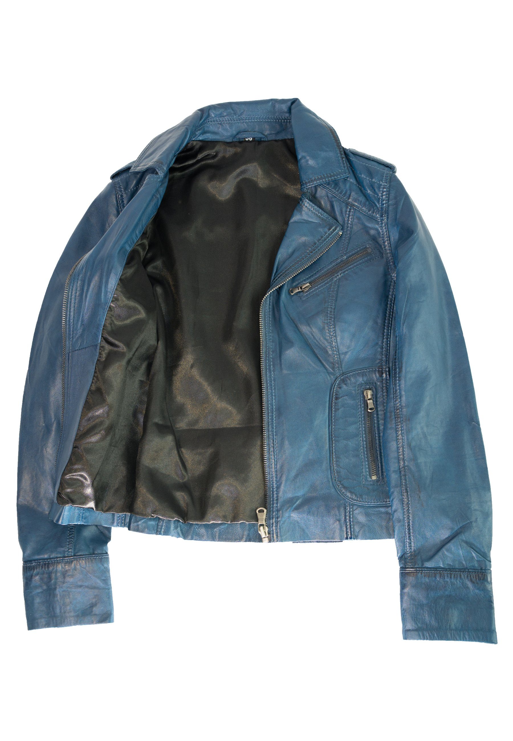 Lolus Lederjacke Mariah royalblau Kurze Damen Biker Lederjacke mit Reverskr günstig online kaufen