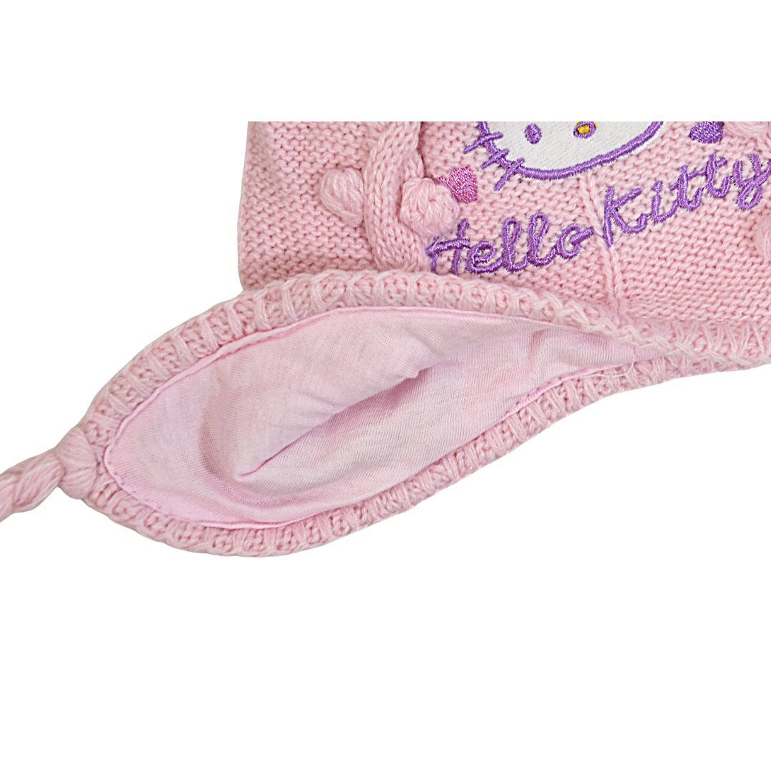Hello Kitty Strickmütze Babymütze 6-12 Rosa Jersey Futter mit Monate