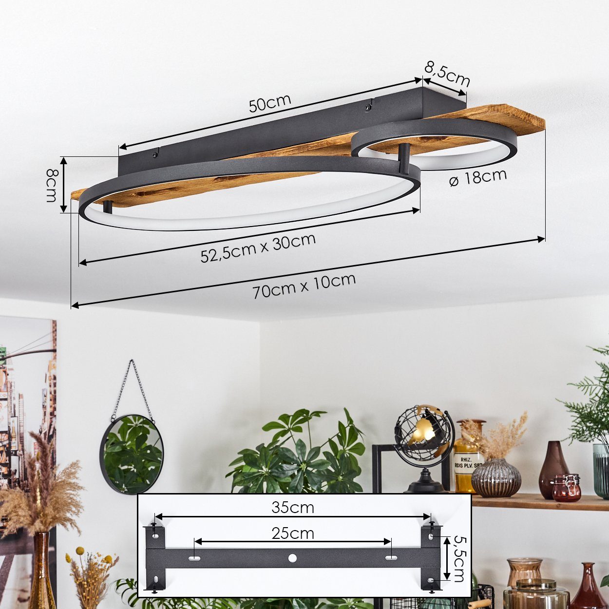 hofstein Deckenleuchte Deckenlampe aus Metall/Holz/Kunststoff in Anthazit/Natur/Weiß, LED fest integriert, 3000 Kelvin, dimmbar über Lichtschalter, 3600 Lumen,  – Bild 4 von 5