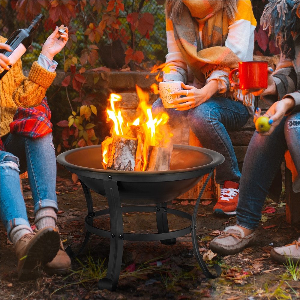 Yaheetech Feuerschale mit Funkenschutz & Schürhaken, Feuerstelle Feuerkorb für den Garten/Terrasse/Camping/Party