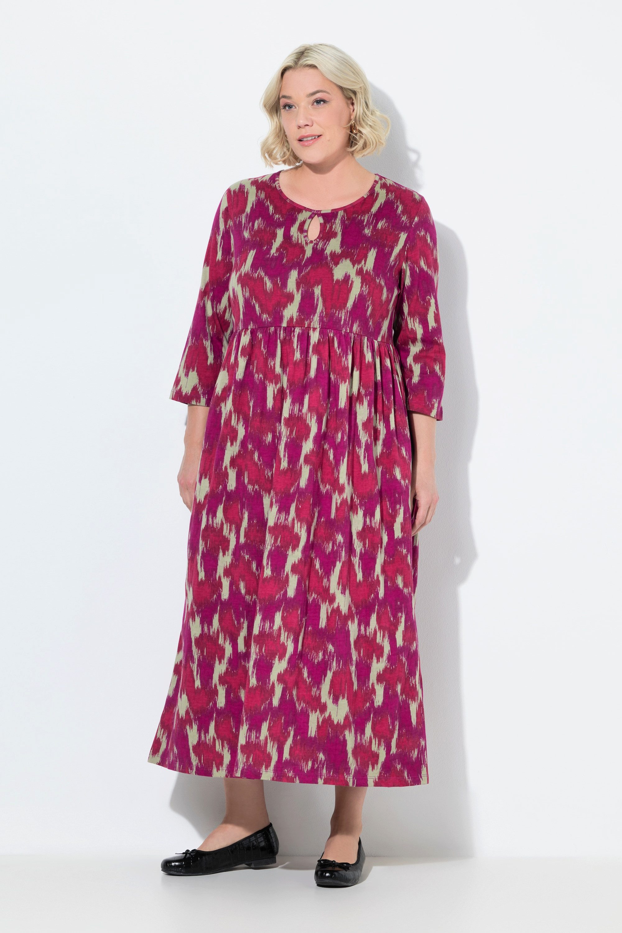 Maxikleid Jersey-Maxikleid A-Linie Rundhals 3/4-Arm