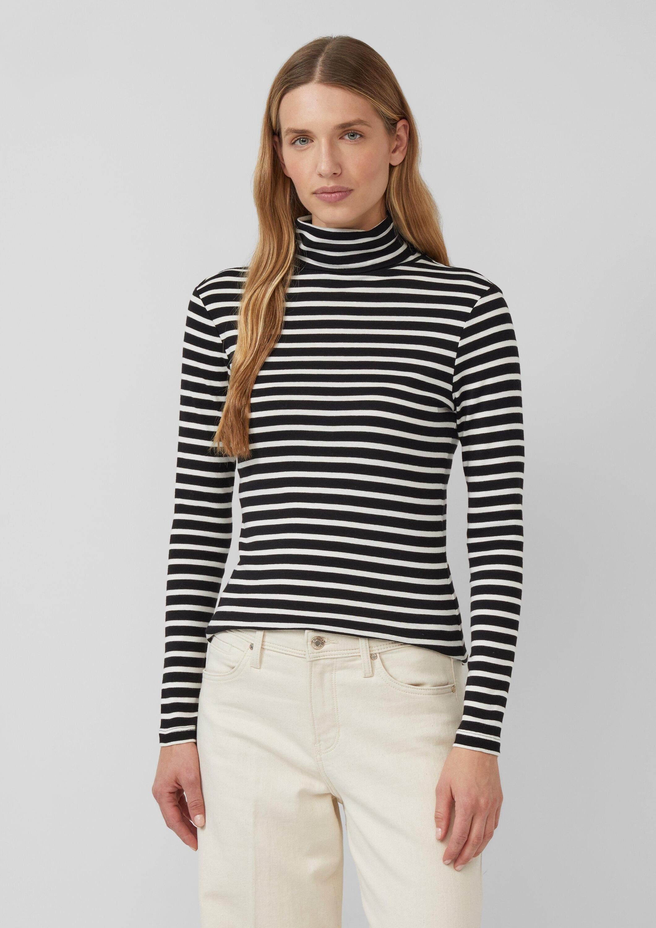 s.Oliver Langarmshirt T-Shirt Gestreiftes Longsleeve im Slim Fit mit Rollkr günstig online kaufen