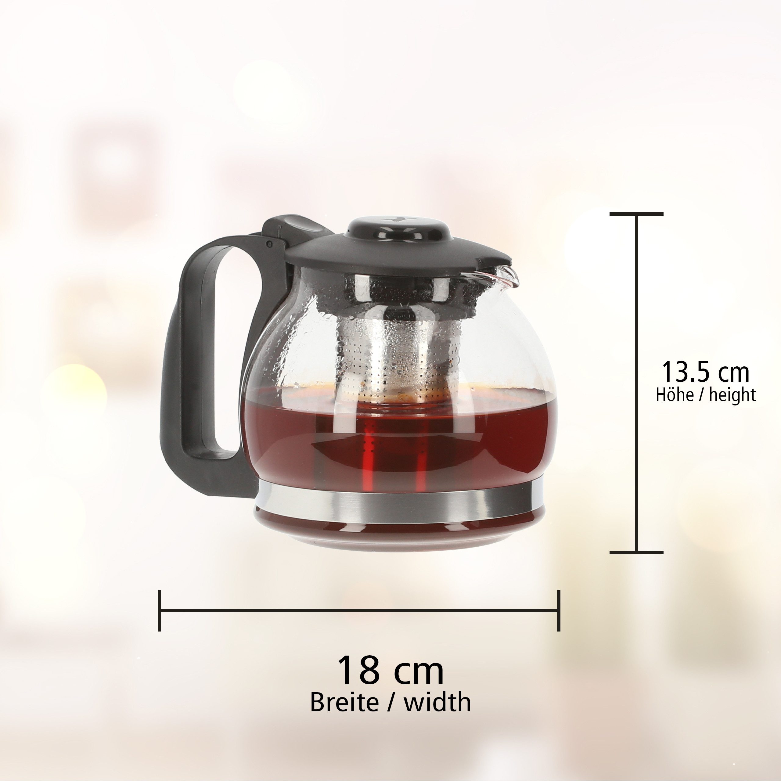 Lantelme Teekanne Glas 1,25 Liter mit Sieb Kanne Deckel Borosilikatglas Glaskanne Tee, (1-St), mit Edelstahl Teesieb, aus Borosilikatglas, mit Griff und Deckel