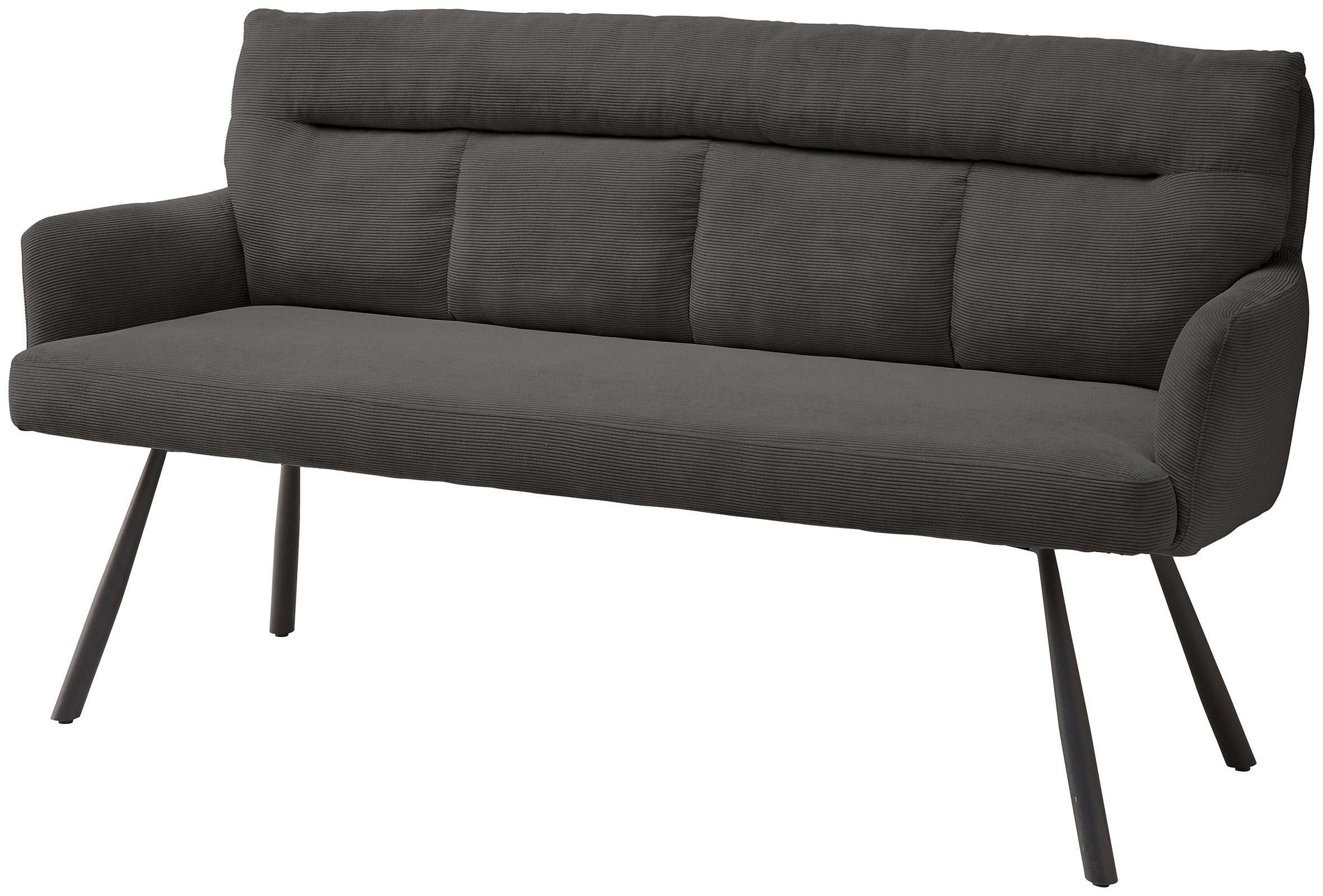 freiraum Polsterbank Sofia, Federkern, Armlehnen, Cord grau, Gestell schwarz - 180x93x69cm (BxHxT)