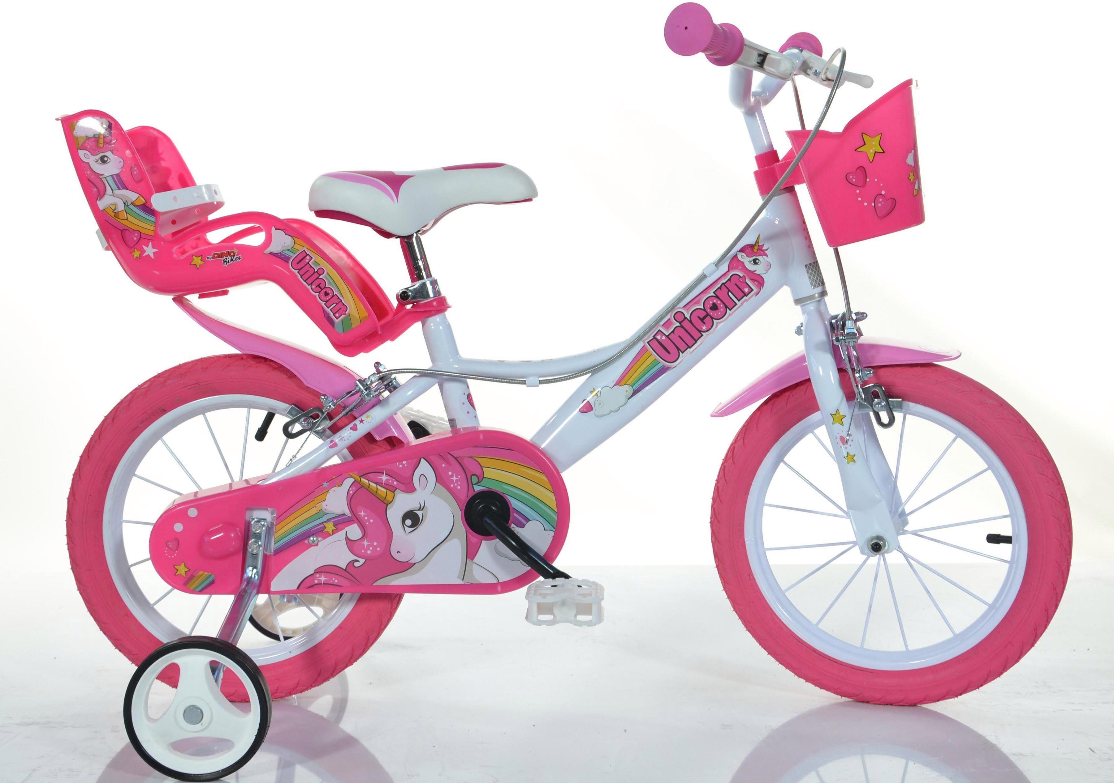 Puppensitz Gang, Kinderfahrrad und Unicorn 1 Stützrädern, mit Korb Einhorn, Dino