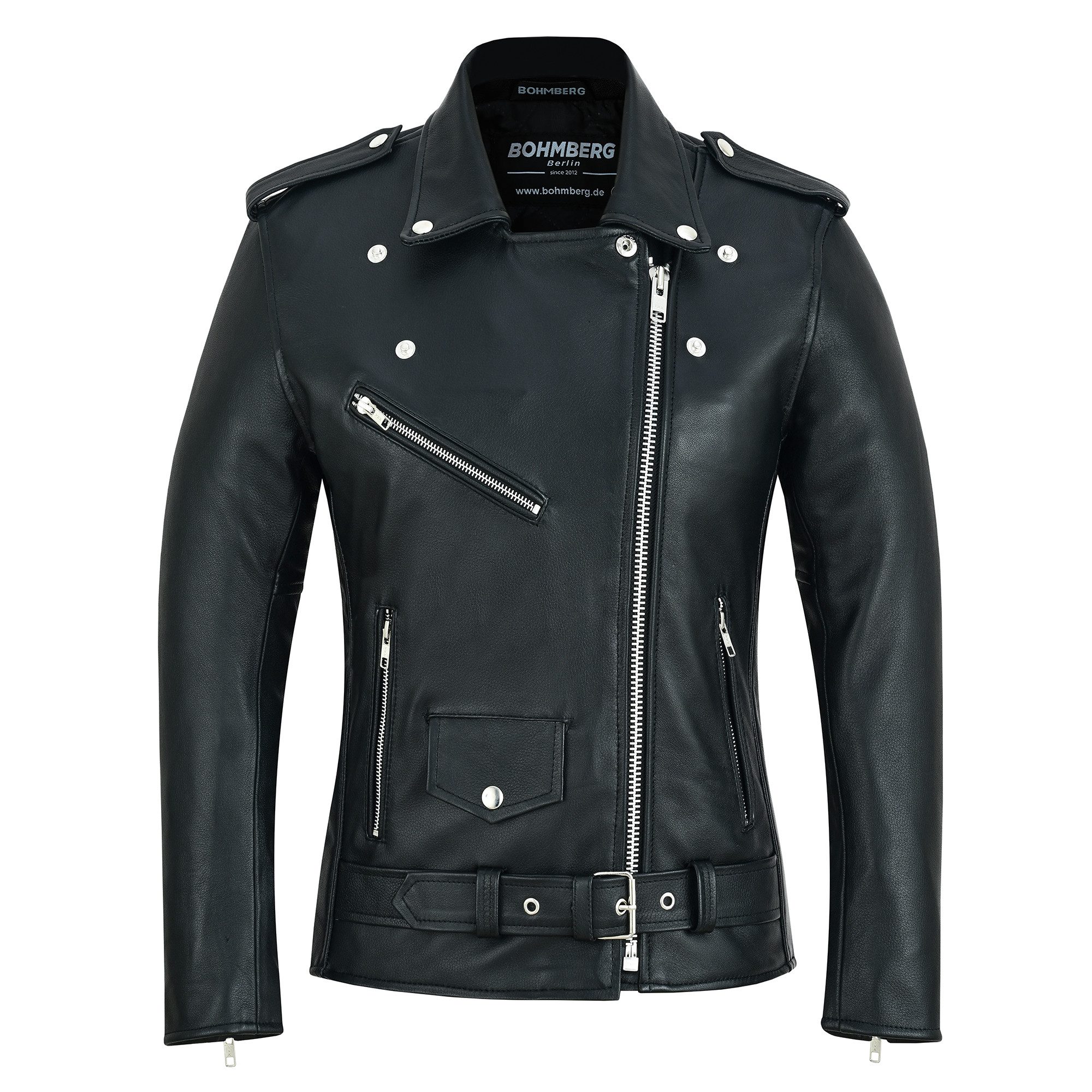 BOHMBERG Lederjacke Damen Retro Biker Highway aus echtem Vollleder Schwarz