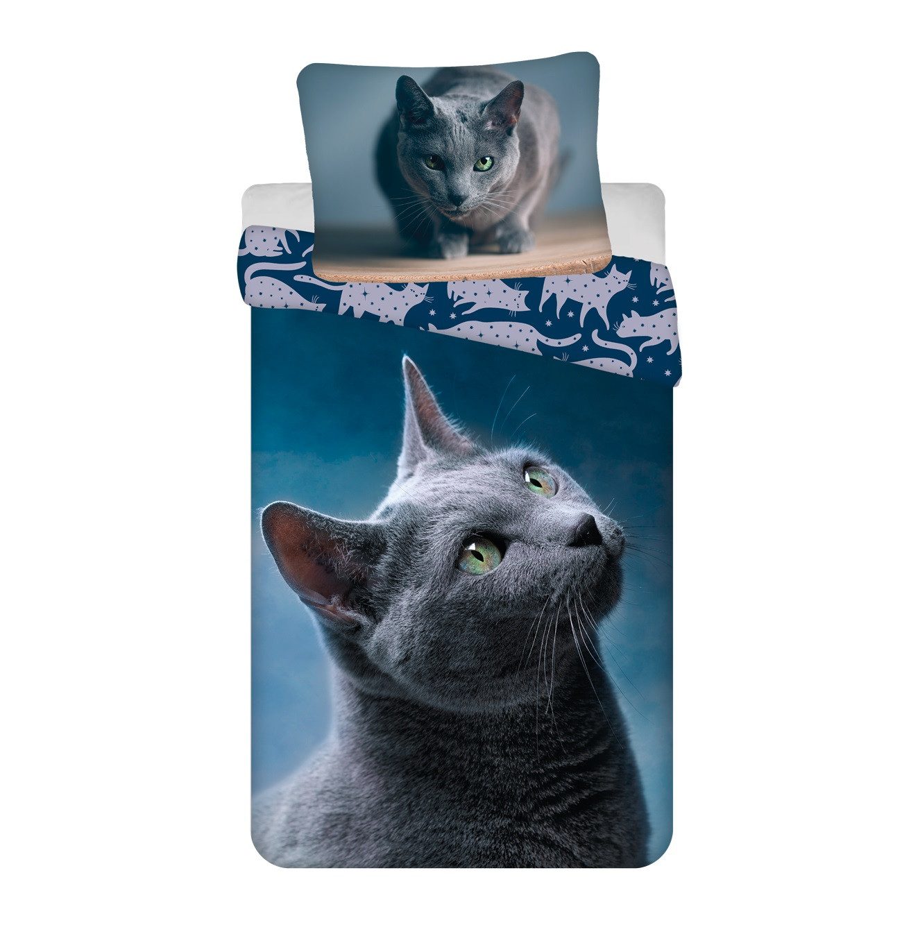 Jerry Fabrics Bettwäsche Dark Cat Baumwolle – Bettbezug 140x200 cm & Kissenbezug 70x90 cm