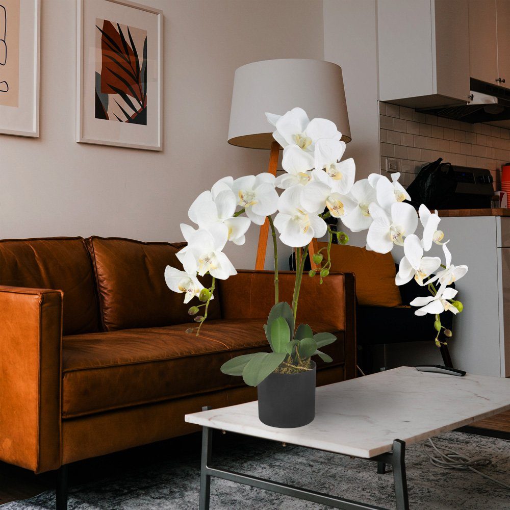 Kunstorchidee Künstliche Orchidee Kunstpflanze Pflanze Kunstblume Weiß Topf 65 cm Orchidee, Decovego, Höhe 65 cm – Bild 5 von 5