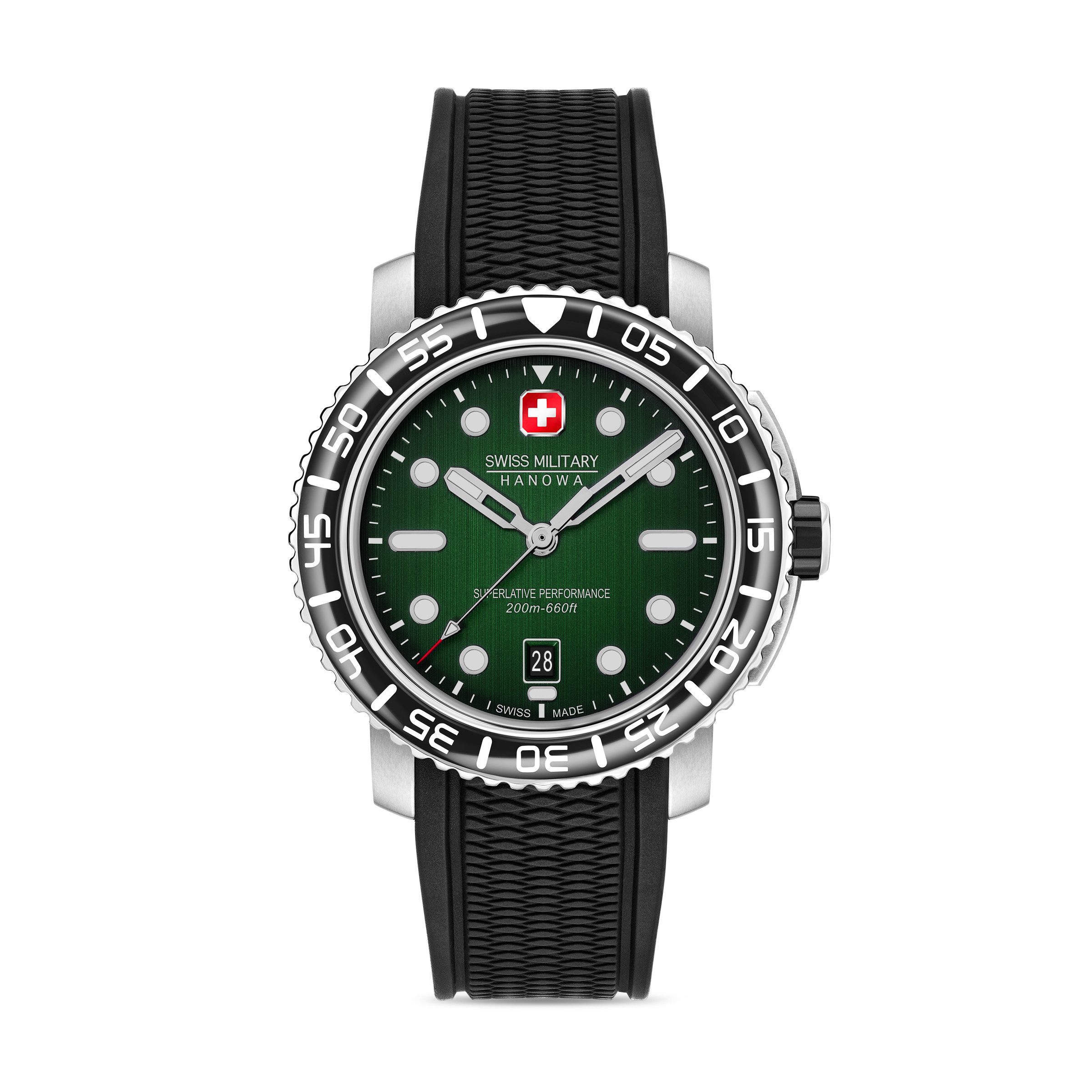 Swiss Military Hanowa Quarzuhr Black Marlin SMWGN0001707, Armbanduhr, Herrenuhr, Swiss Made, Silikonarmband, analog, Tag