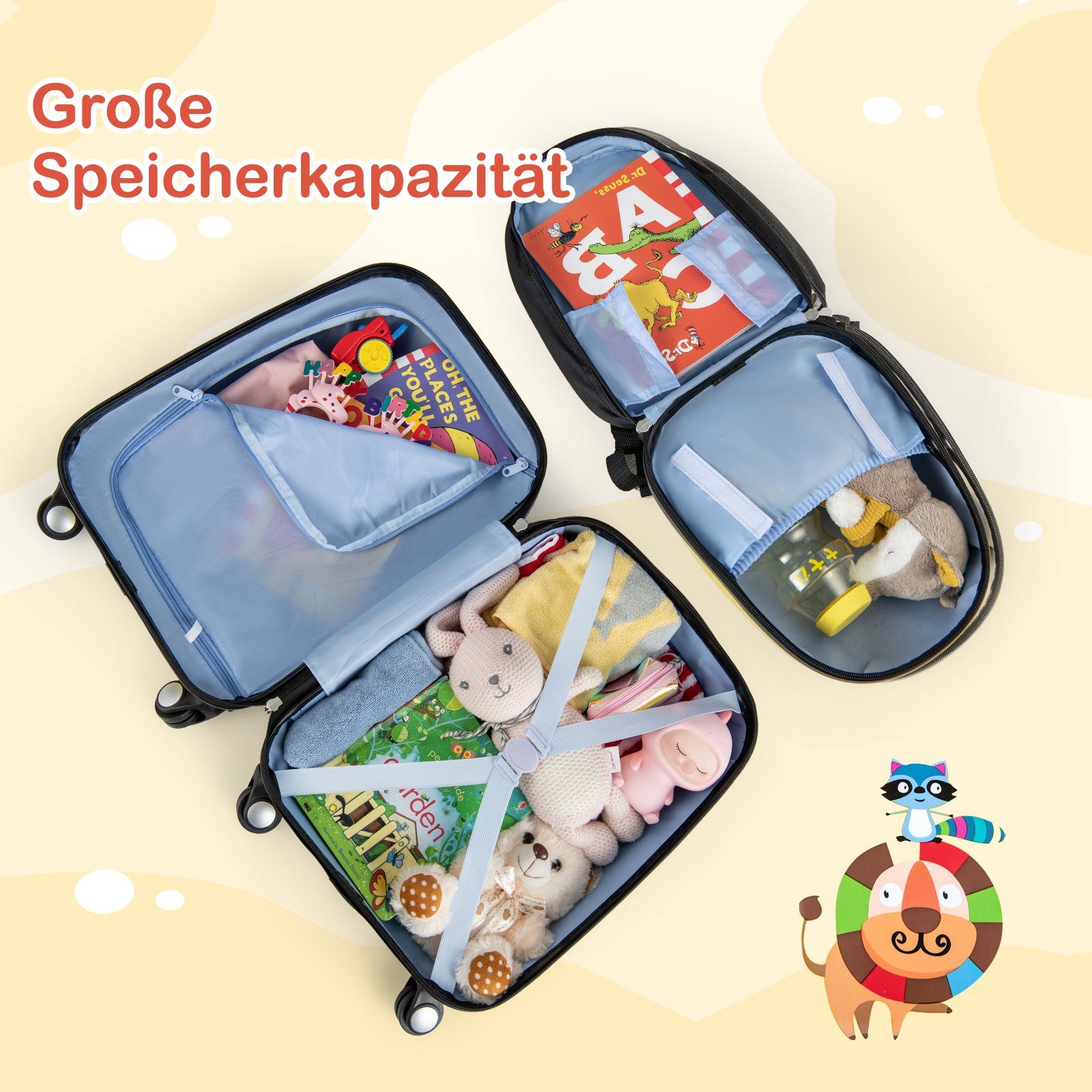 COSTWAY Kinderkoffer Reisegepäck, 2tlg Kinderkoffer + Rucksack