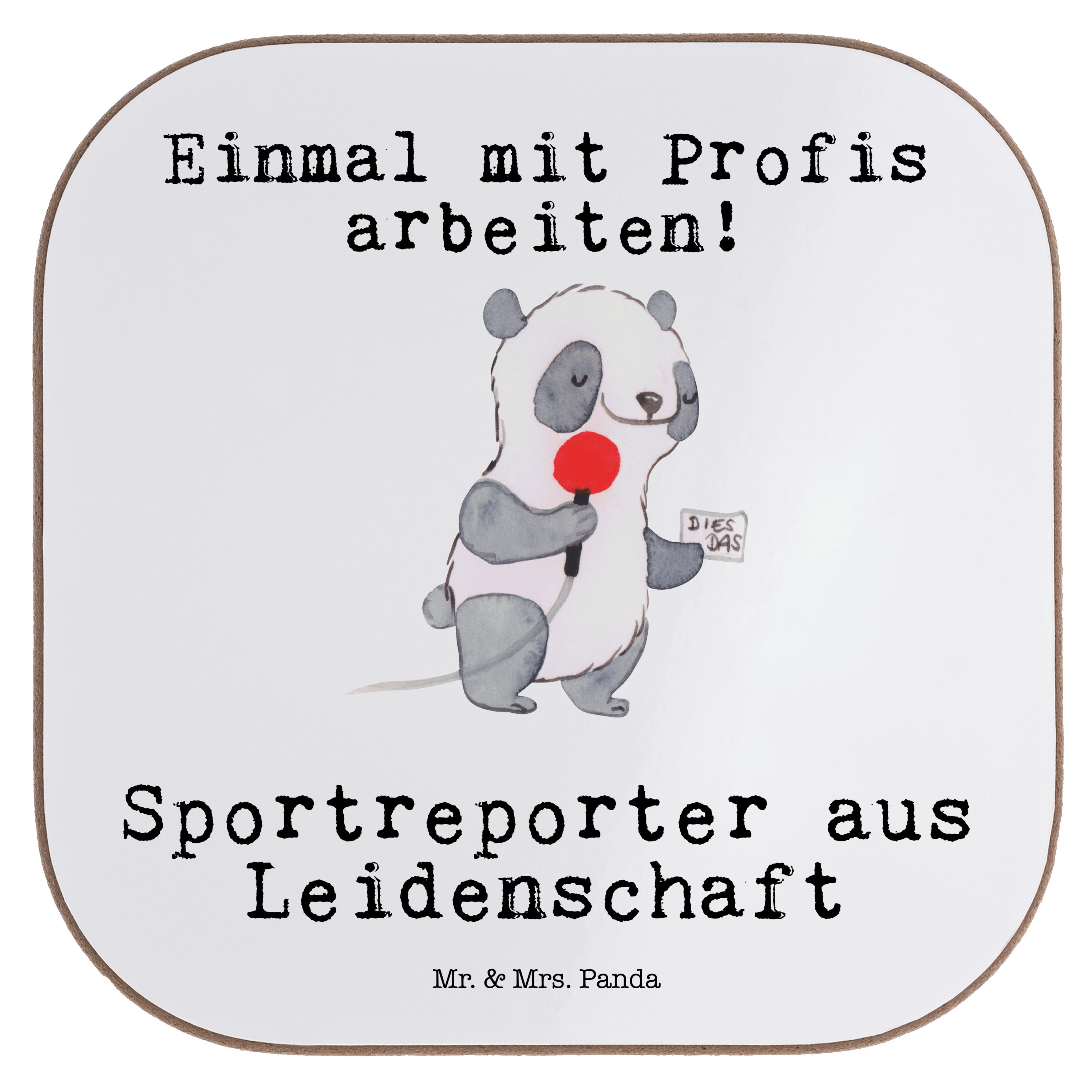 Mr. & Mrs. Panda Getränkeuntersetzer Sportreporter aus Leidenschaft - Weiß - Geschenk, Mitarbeiter, Unters, 1-tlg.