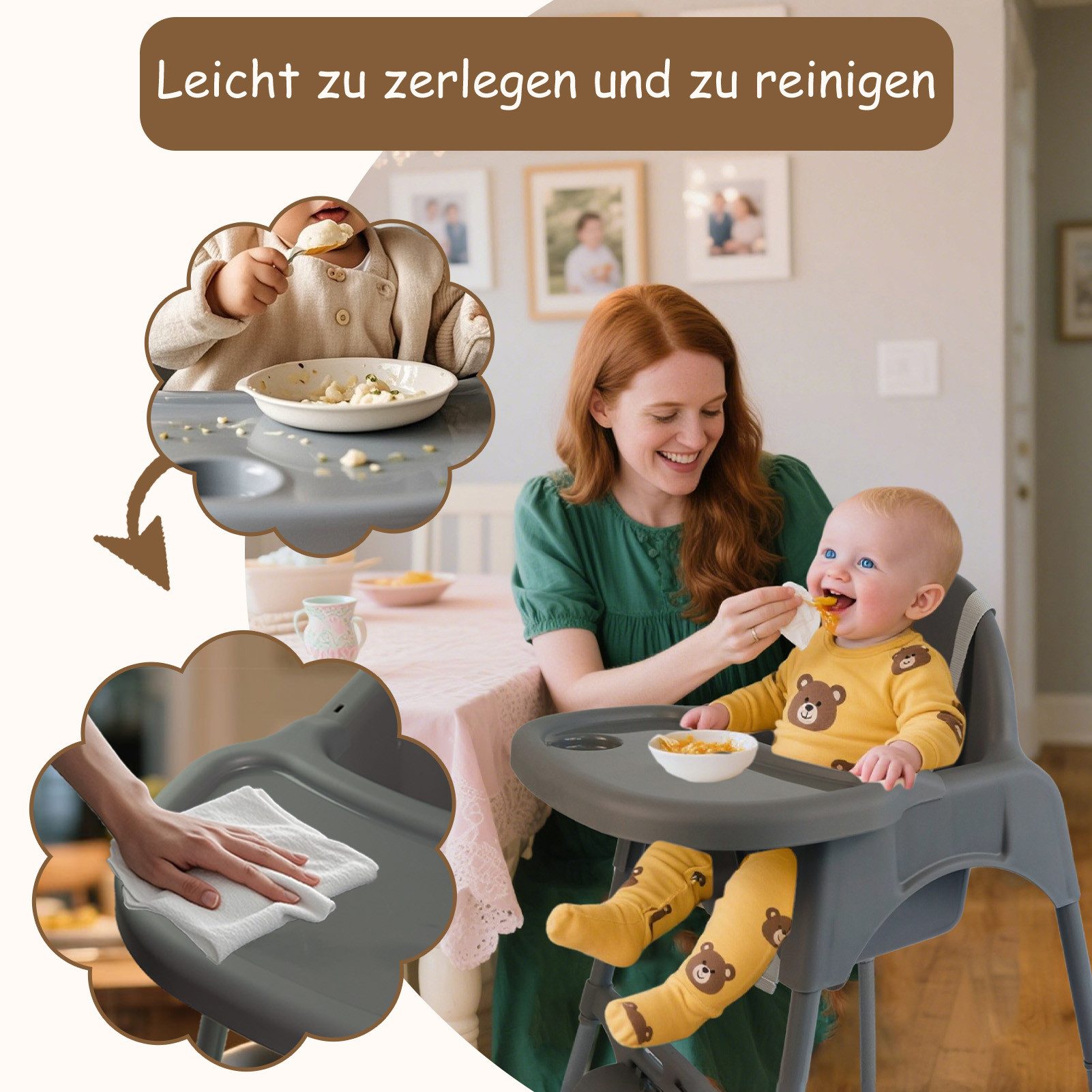 Yalion Hochstuhl mit Tablett-Höhenverstellbarer, verstellbare Fußpedale günstig online kaufen