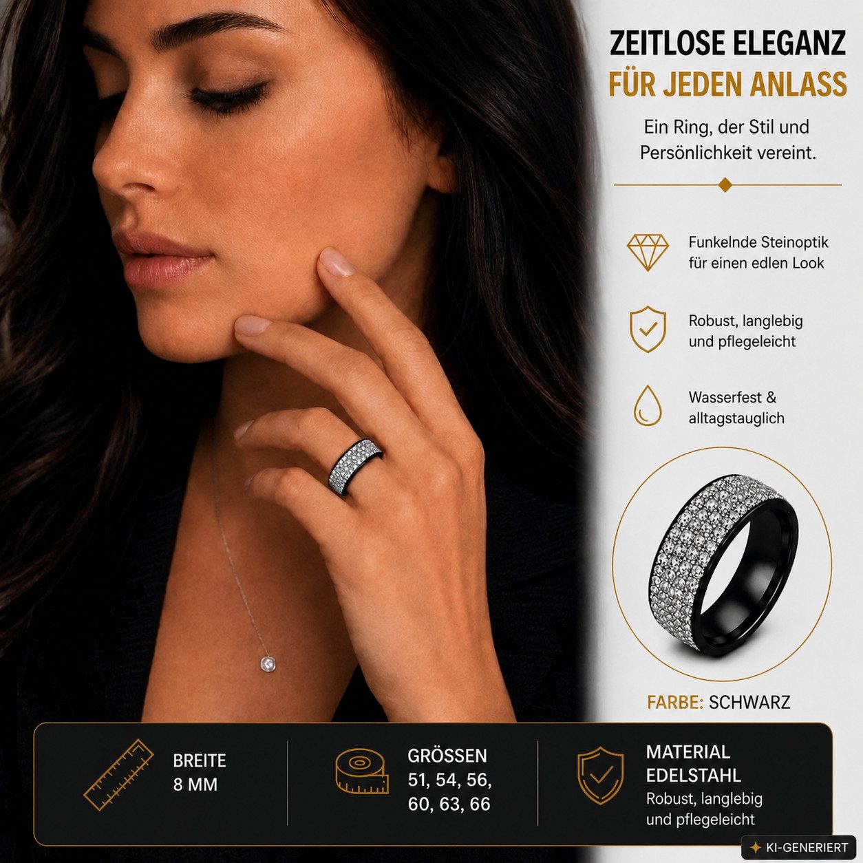 Taffstyle Fingerring Kristallring Edelstahlring Glitzerring Fingerring Ring mit Kristallen (Funkelnder Kristallring – ideale Geschenkidee zum Geburtstag, Valent – Bild 4 von 5