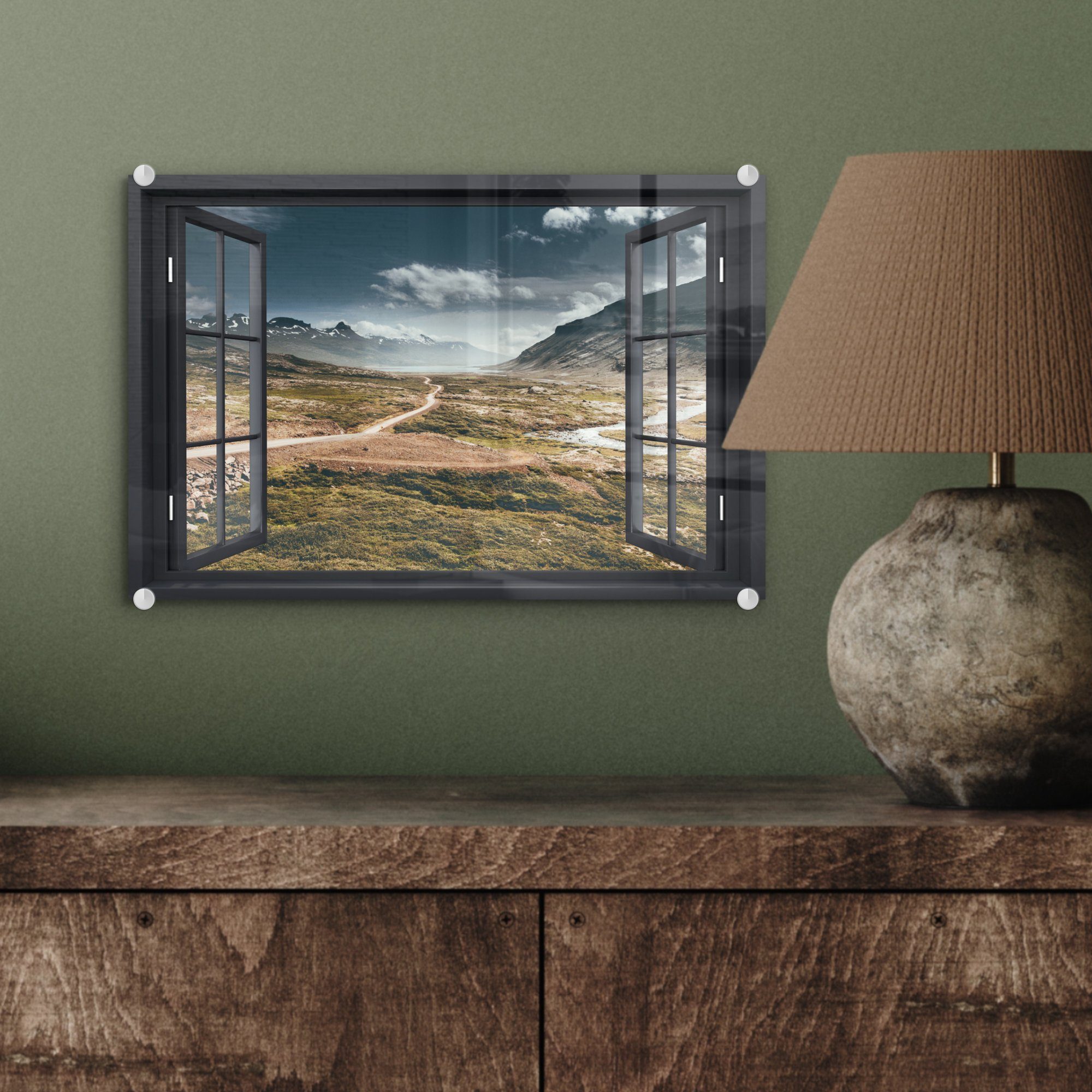 MuchoWow Acrylglasbild Aussicht - Glasbilder Foto Glas St), - Bilder Wandbild auf auf Wanddekoration Berg, Weg - Glas (1 - 