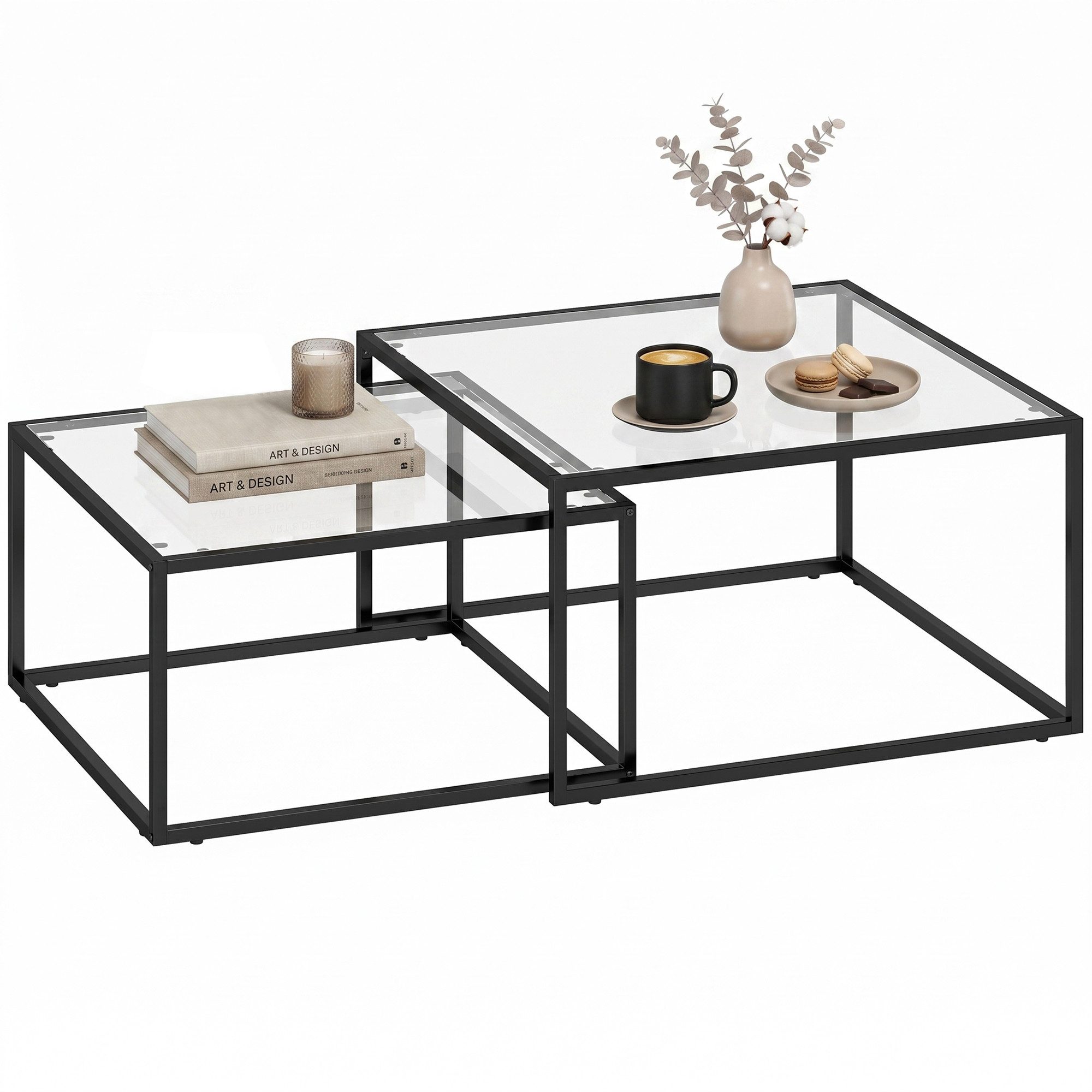 HOMCOM Couchtisch 2er-Set Satztische (Set, 2-St., 2er-Set), Platzsparend stapelbar, robustes Metallgestell